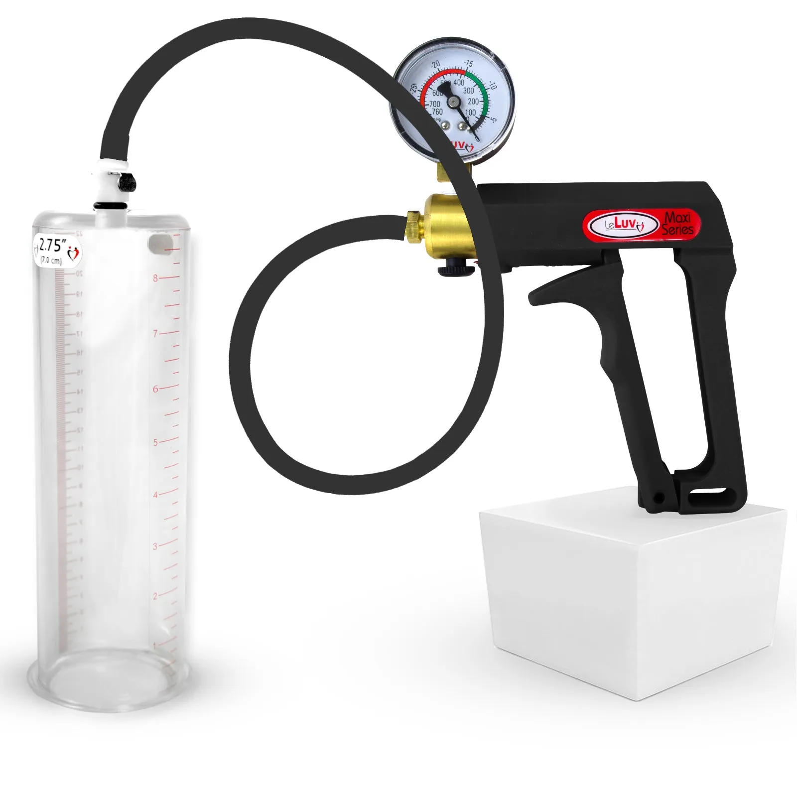 LeLuv Maxi Penis Pump | Black/Grey Handle, Silicone Hose, No Gauge | Round Flange Cylinder