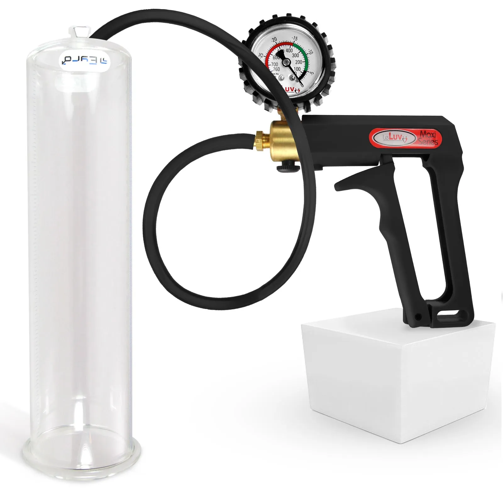 LeLuv Maxi Penis Pump | Black/Grey Handle, Silicone Hose, No Gauge | Round Flange Cylinder