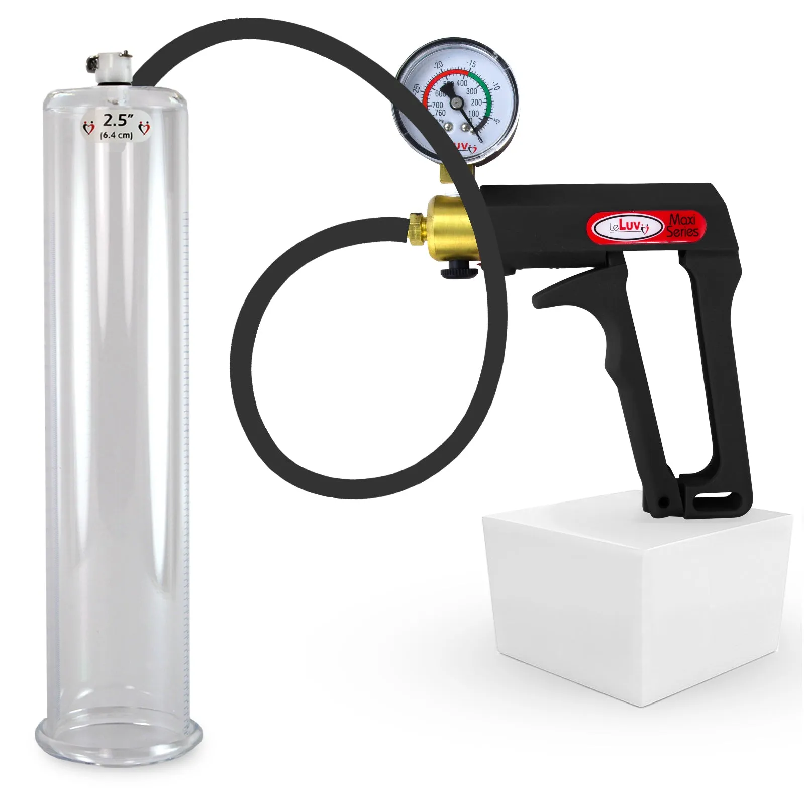 LeLuv Maxi Penis Pump | Black/Grey Handle, Silicone Hose, No Gauge | Round Flange Cylinder