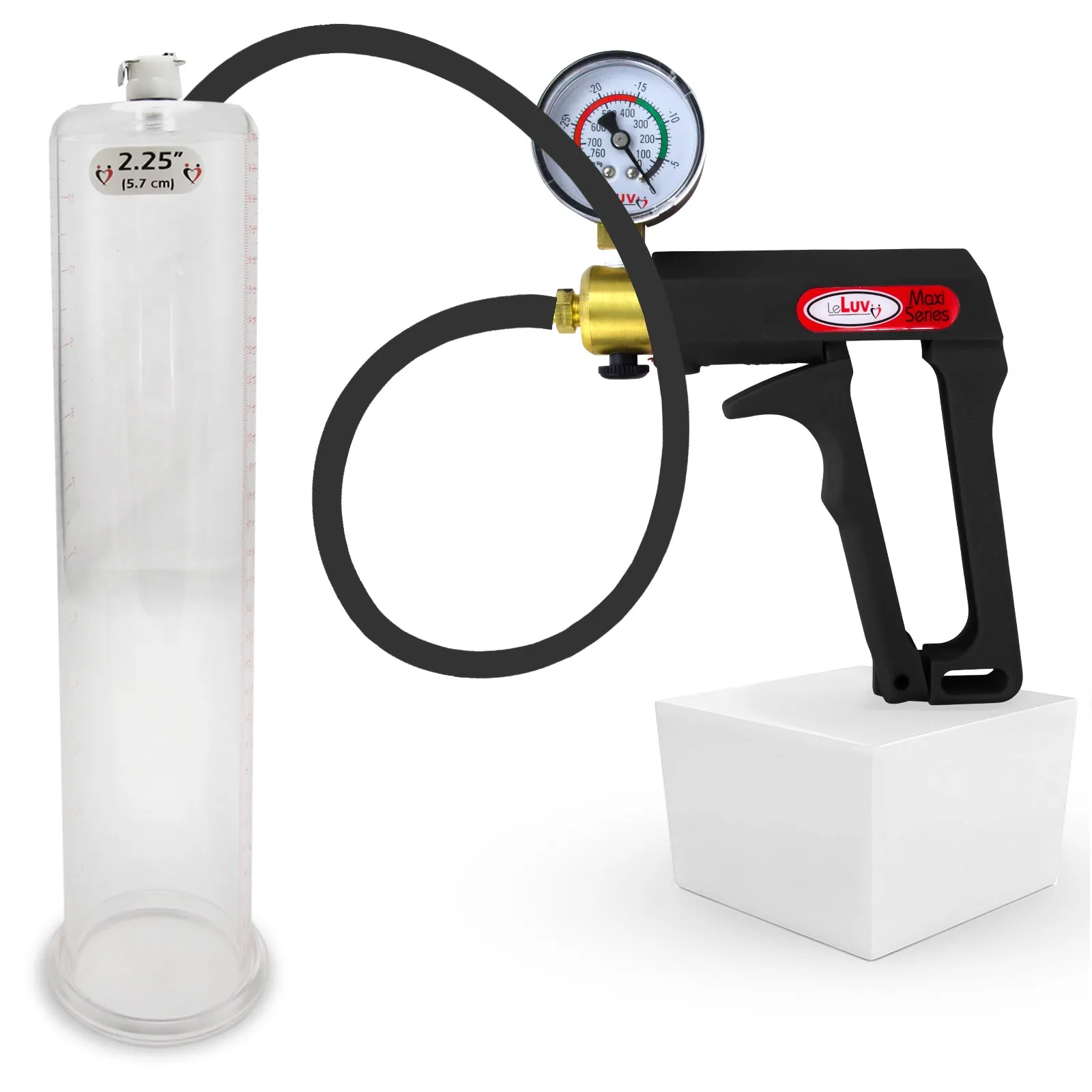 LeLuv Maxi Penis Pump | Black/Grey Handle, Silicone Hose, No Gauge | Round Flange Cylinder