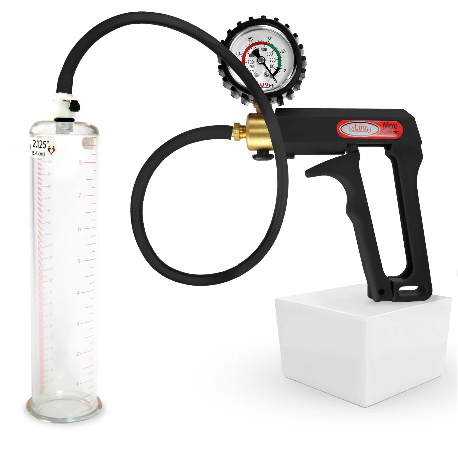 LeLuv Maxi Penis Pump | Black/Grey Handle, Silicone Hose, No Gauge | Round Flange Cylinder