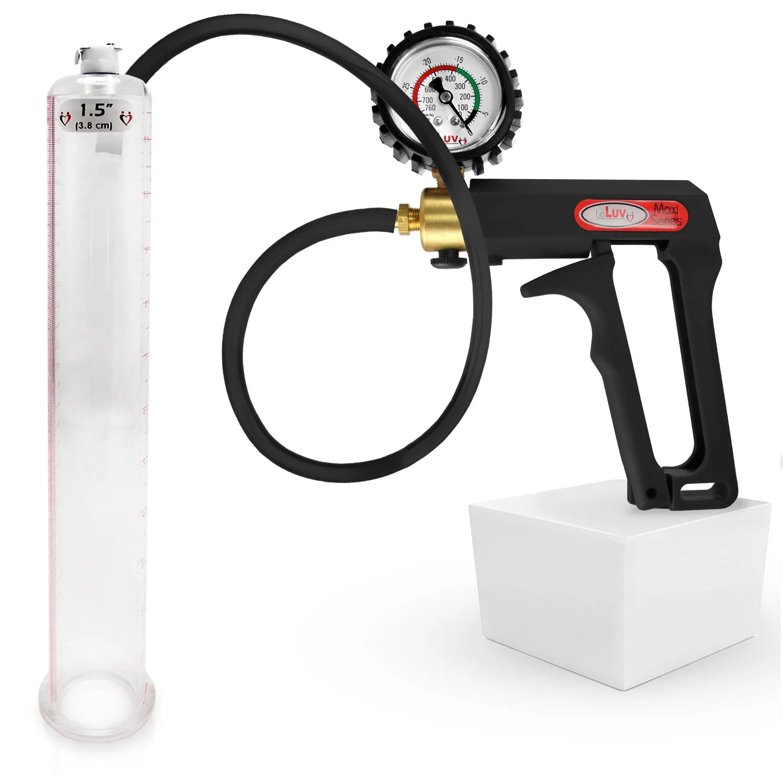 LeLuv Maxi Penis Pump | Black/Grey Handle, Silicone Hose, No Gauge | Round Flange Cylinder