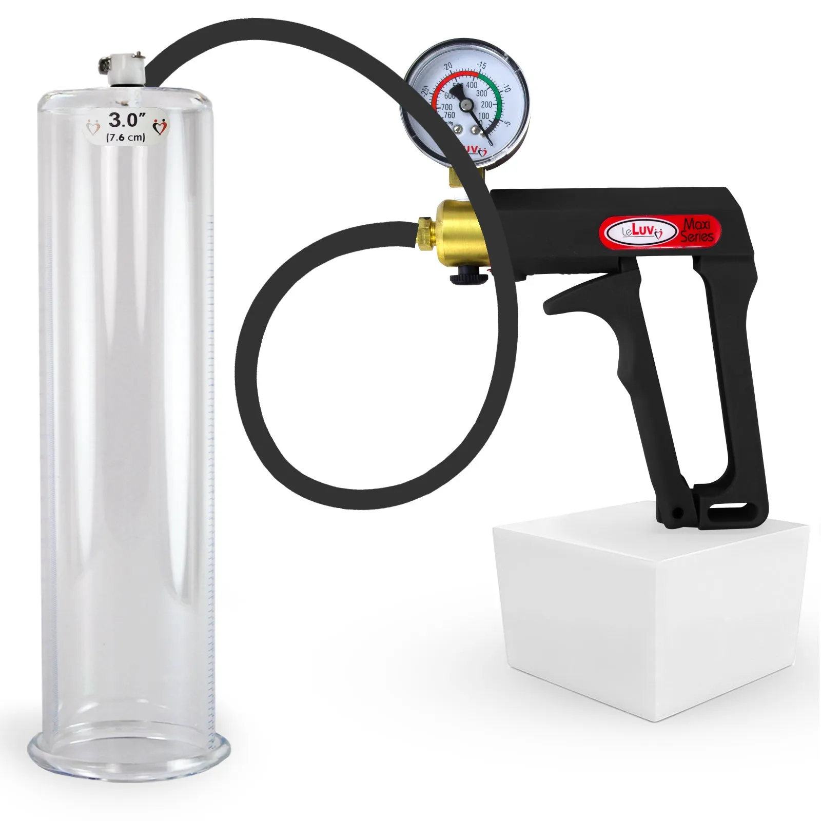LeLuv Maxi Penis Pump | Black/Grey Handle, Silicone Hose, No Gauge | Round Flange Cylinder