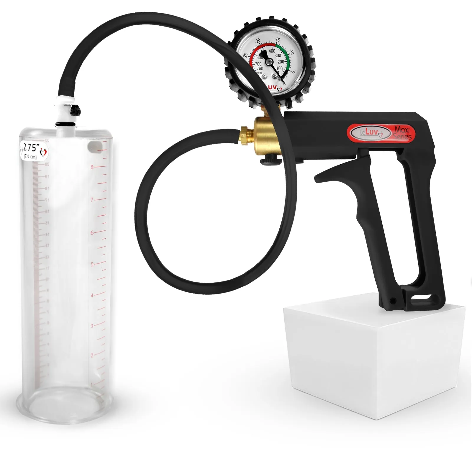 LeLuv Maxi Penis Pump | Black/Grey Handle, Silicone Hose, No Gauge | Round Flange Cylinder