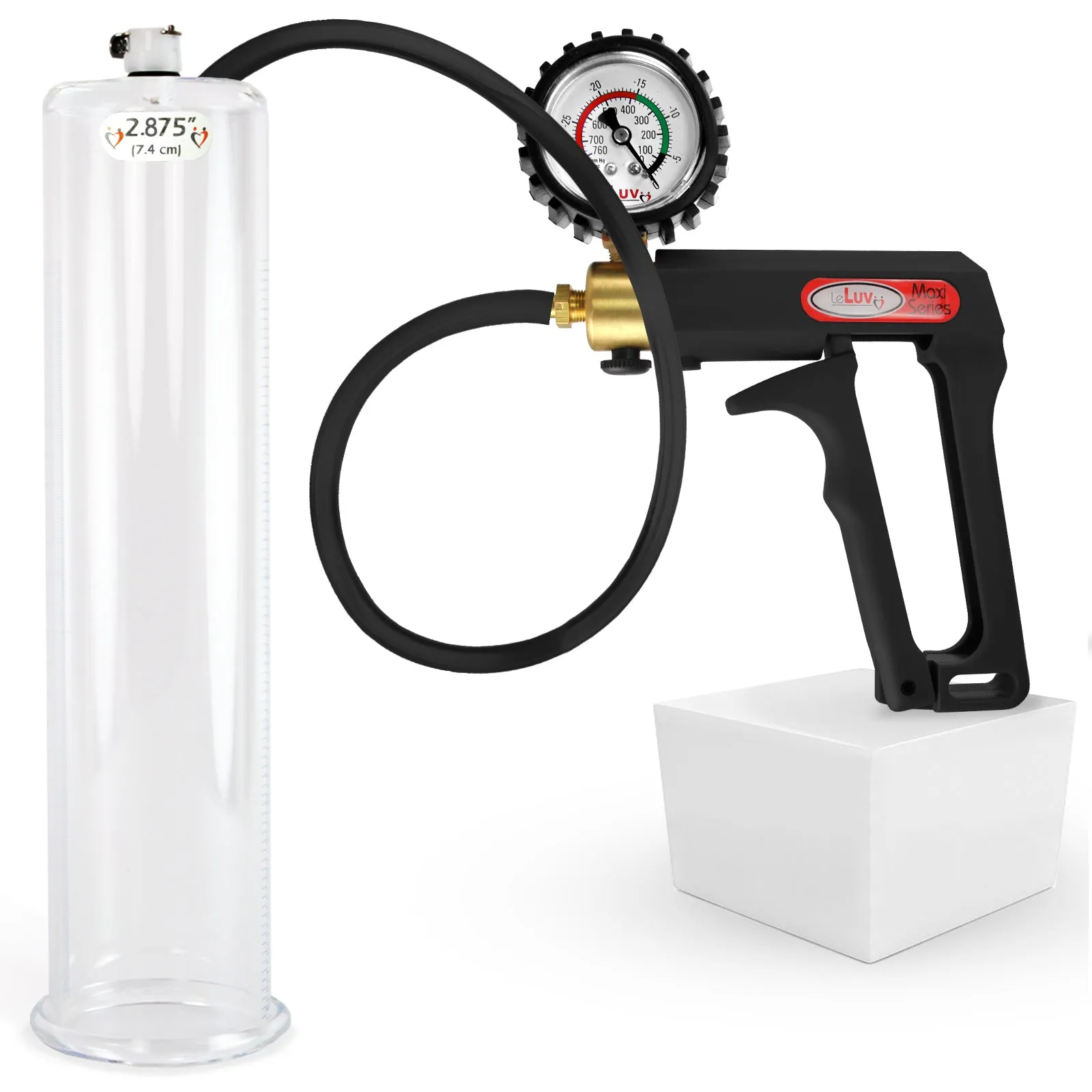 LeLuv Maxi Penis Pump | Black/Grey Handle, Silicone Hose, No Gauge | Round Flange Cylinder