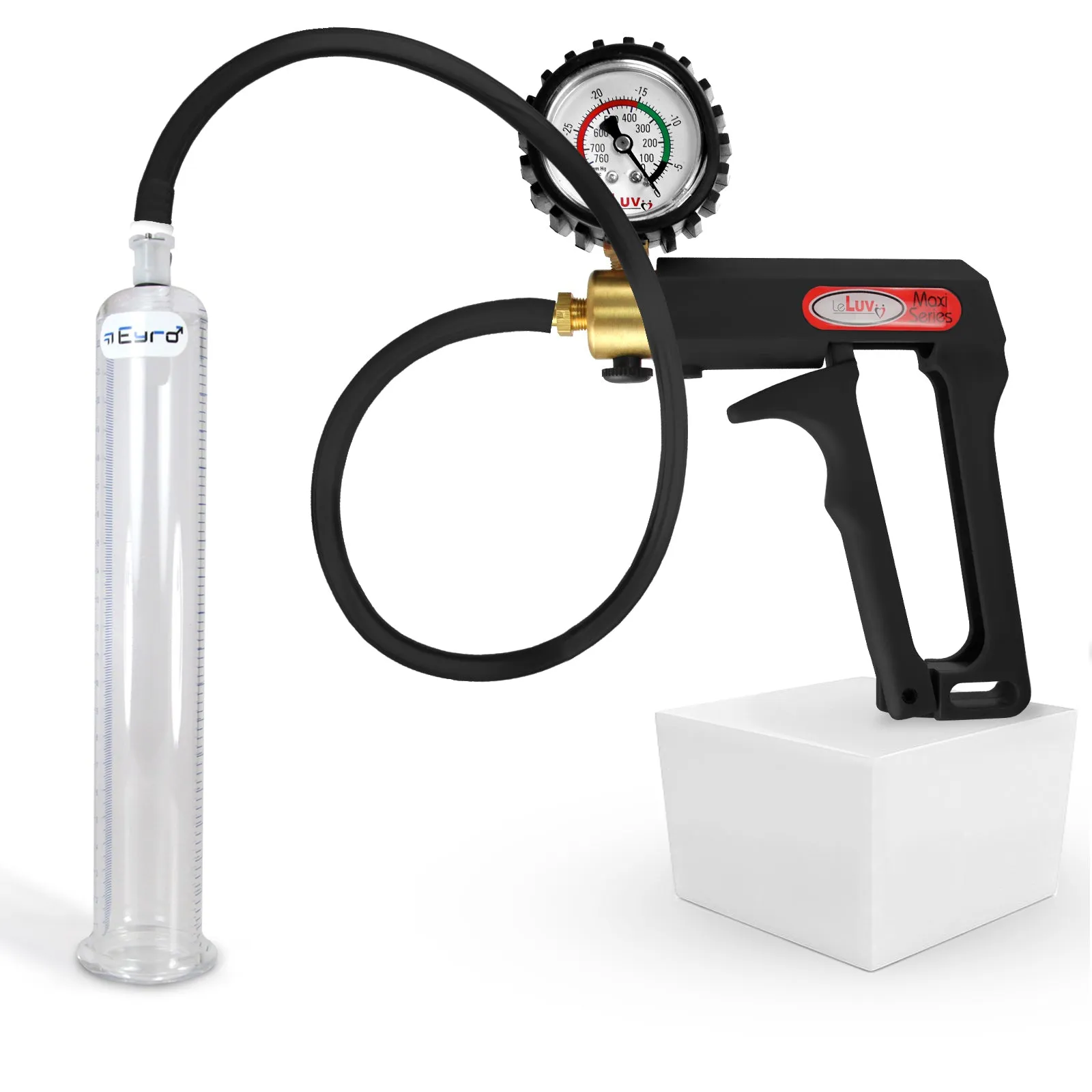 LeLuv Maxi Penis Pump | Black/Grey Handle, Silicone Hose, No Gauge | Round Flange Cylinder