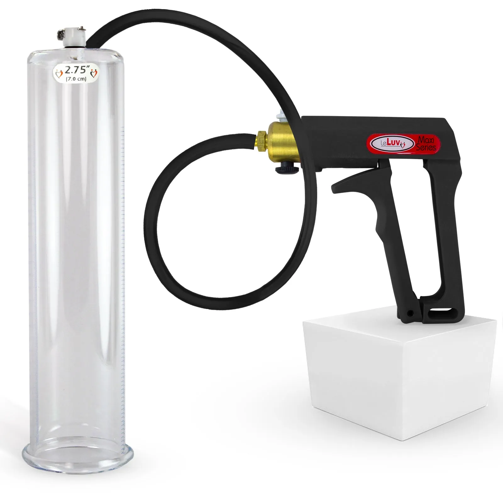 LeLuv Maxi Penis Pump | Black/Grey Handle, Silicone Hose, No Gauge | Round Flange Cylinder