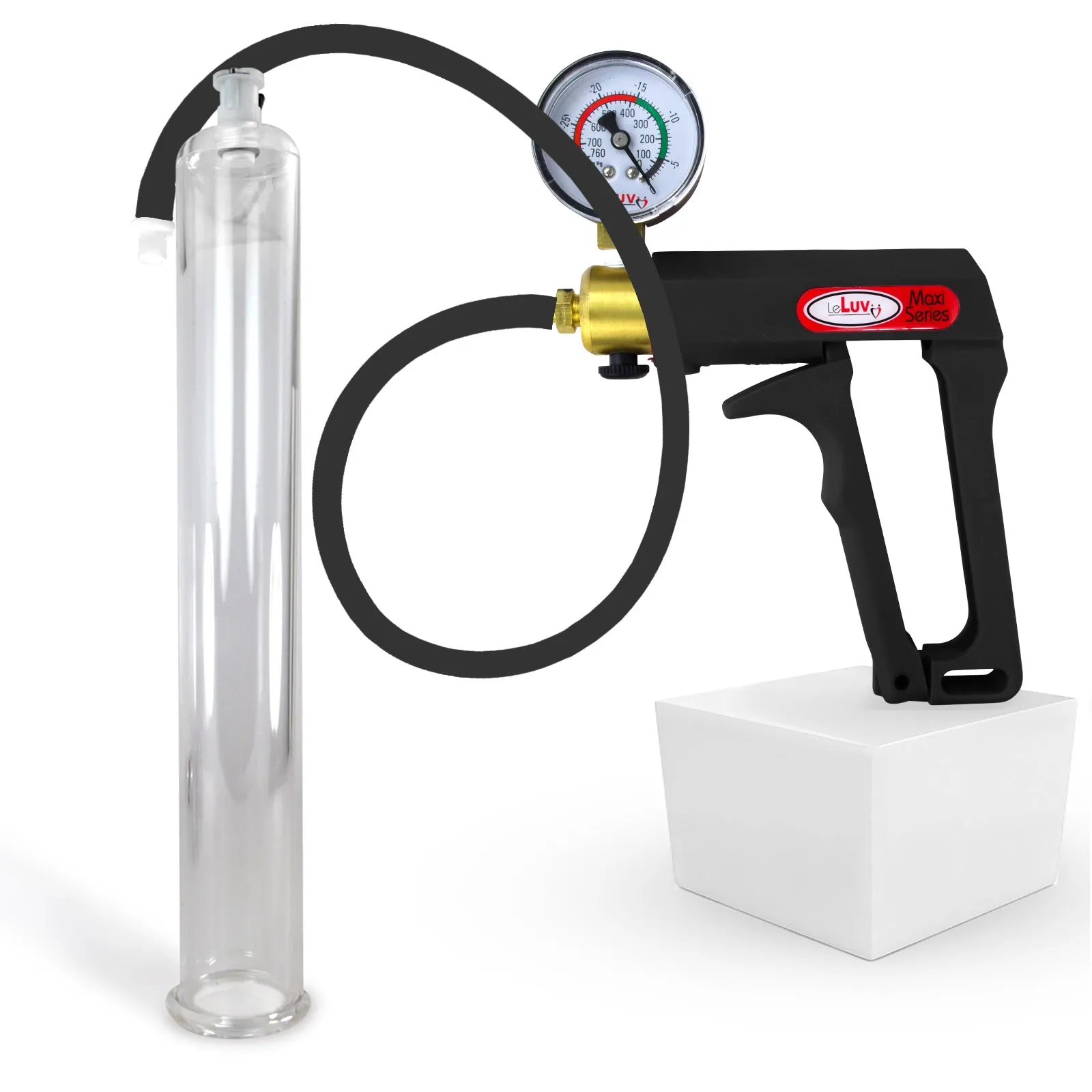 LeLuv Maxi Penis Pump | Black/Grey Handle, Silicone Hose, No Gauge | Round Flange Cylinder