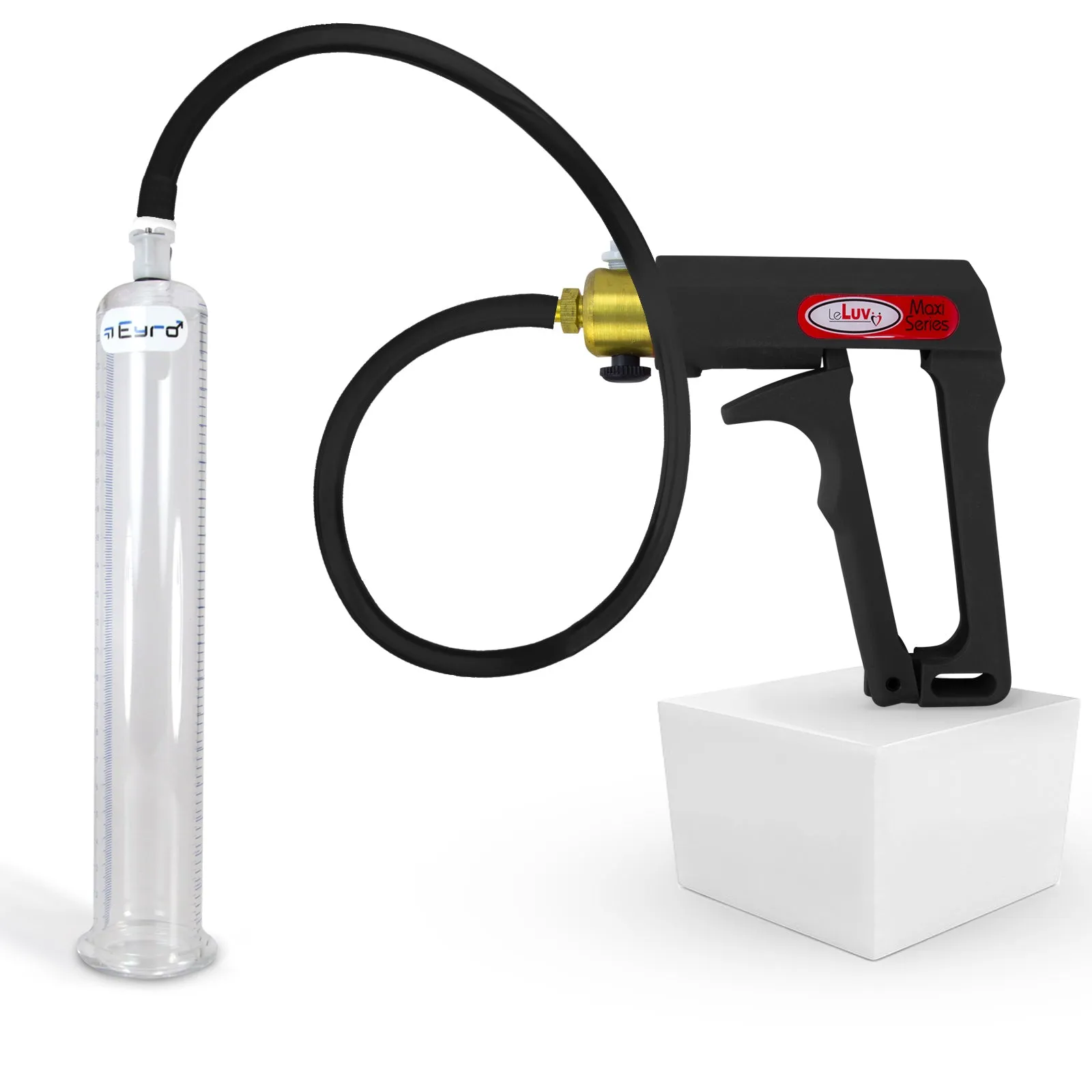 LeLuv Maxi Penis Pump | Black/Grey Handle, Silicone Hose, No Gauge | Round Flange Cylinder