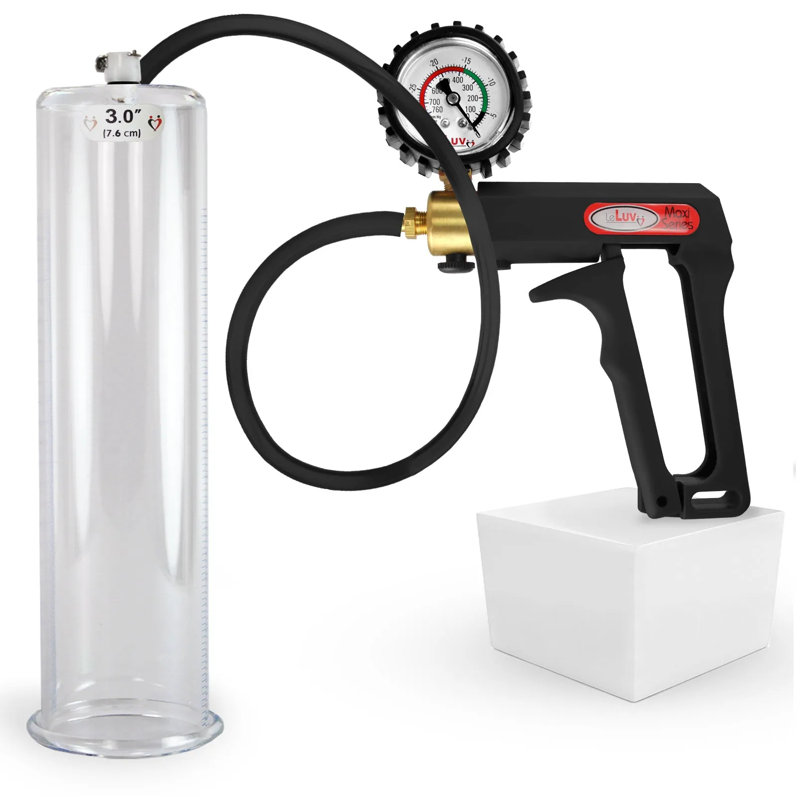 LeLuv Maxi Penis Pump | Black/Grey Handle, Silicone Hose, No Gauge | Round Flange Cylinder