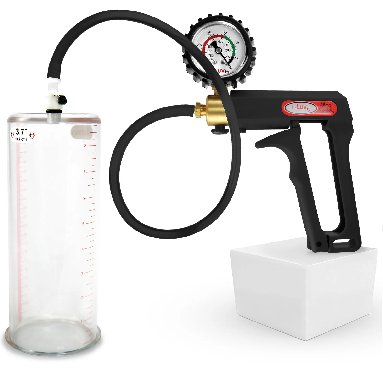 LeLuv Maxi Penis Pump | Black/Grey Handle, Silicone Hose, No Gauge | Round Flange Cylinder