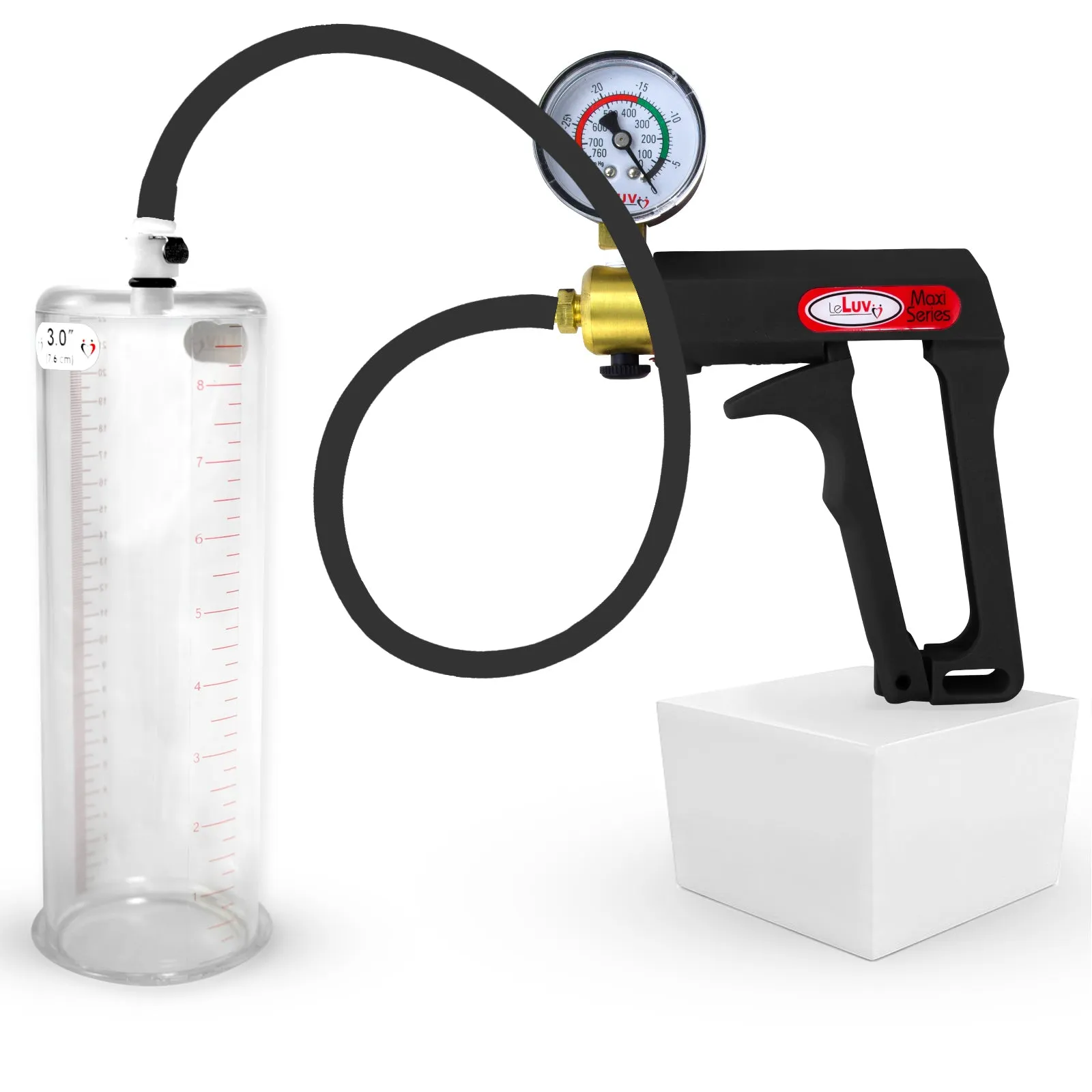 LeLuv Maxi Penis Pump | Black/Grey Handle, Silicone Hose, No Gauge | Round Flange Cylinder