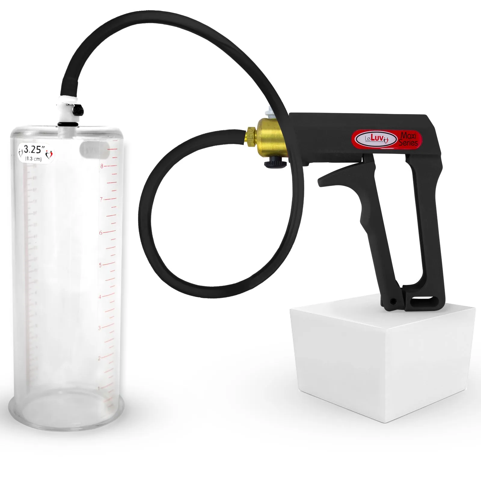 LeLuv Maxi Penis Pump | Black/Grey Handle, Silicone Hose, No Gauge | Round Flange Cylinder