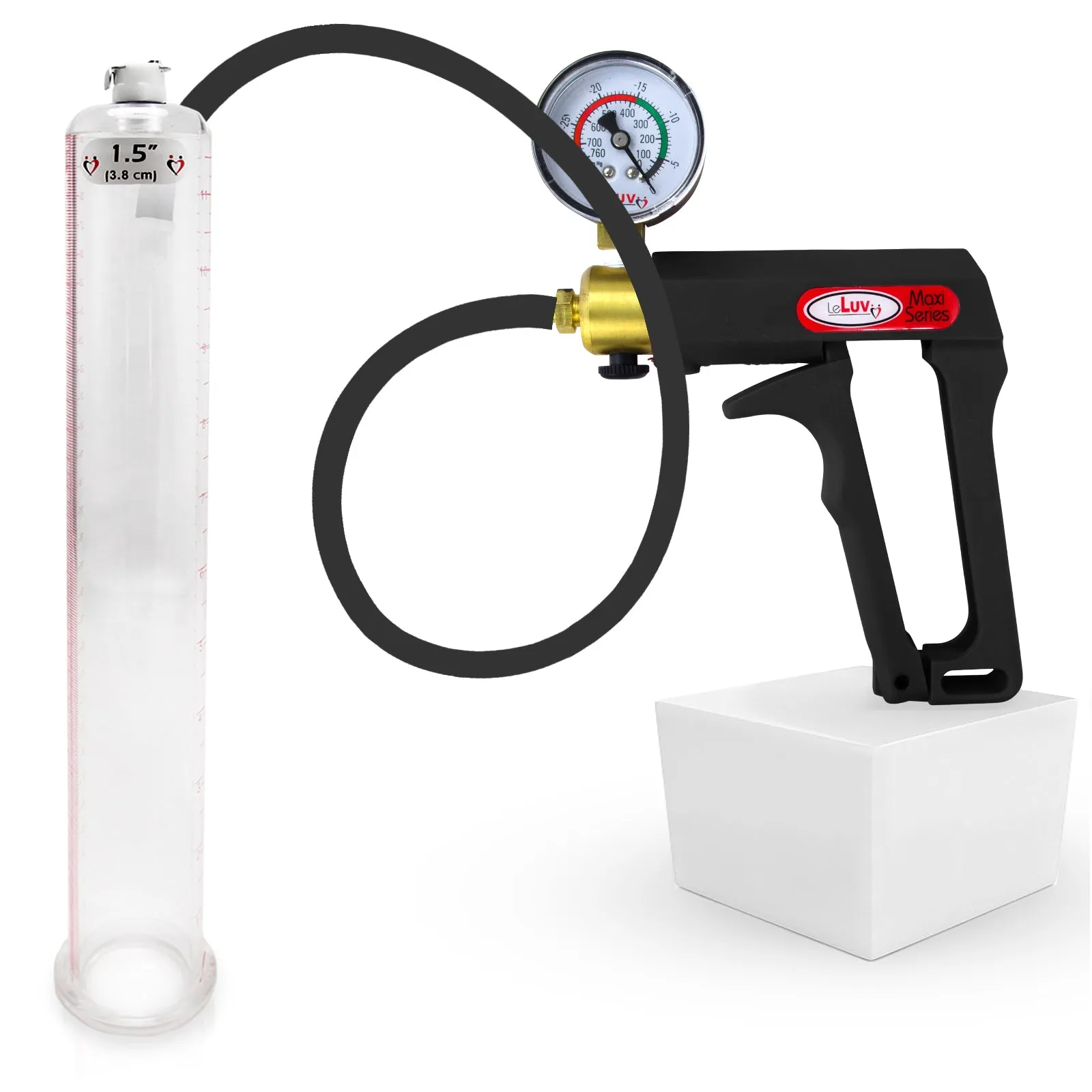 LeLuv Maxi Penis Pump | Black/Grey Handle, Silicone Hose, No Gauge | Round Flange Cylinder
