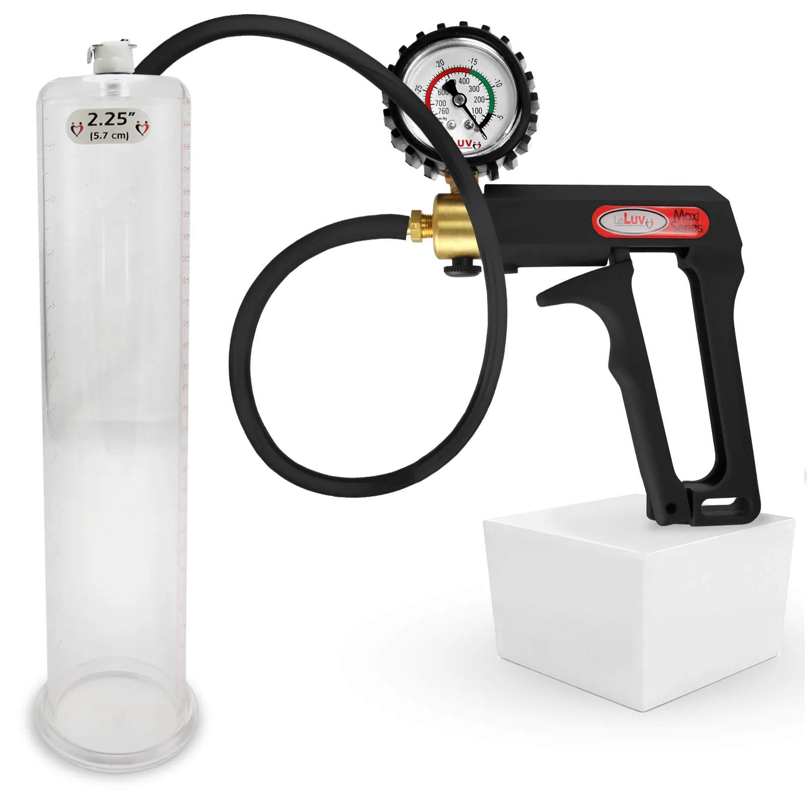 LeLuv Maxi Penis Pump | Black/Grey Handle, Silicone Hose, No Gauge | Round Flange Cylinder