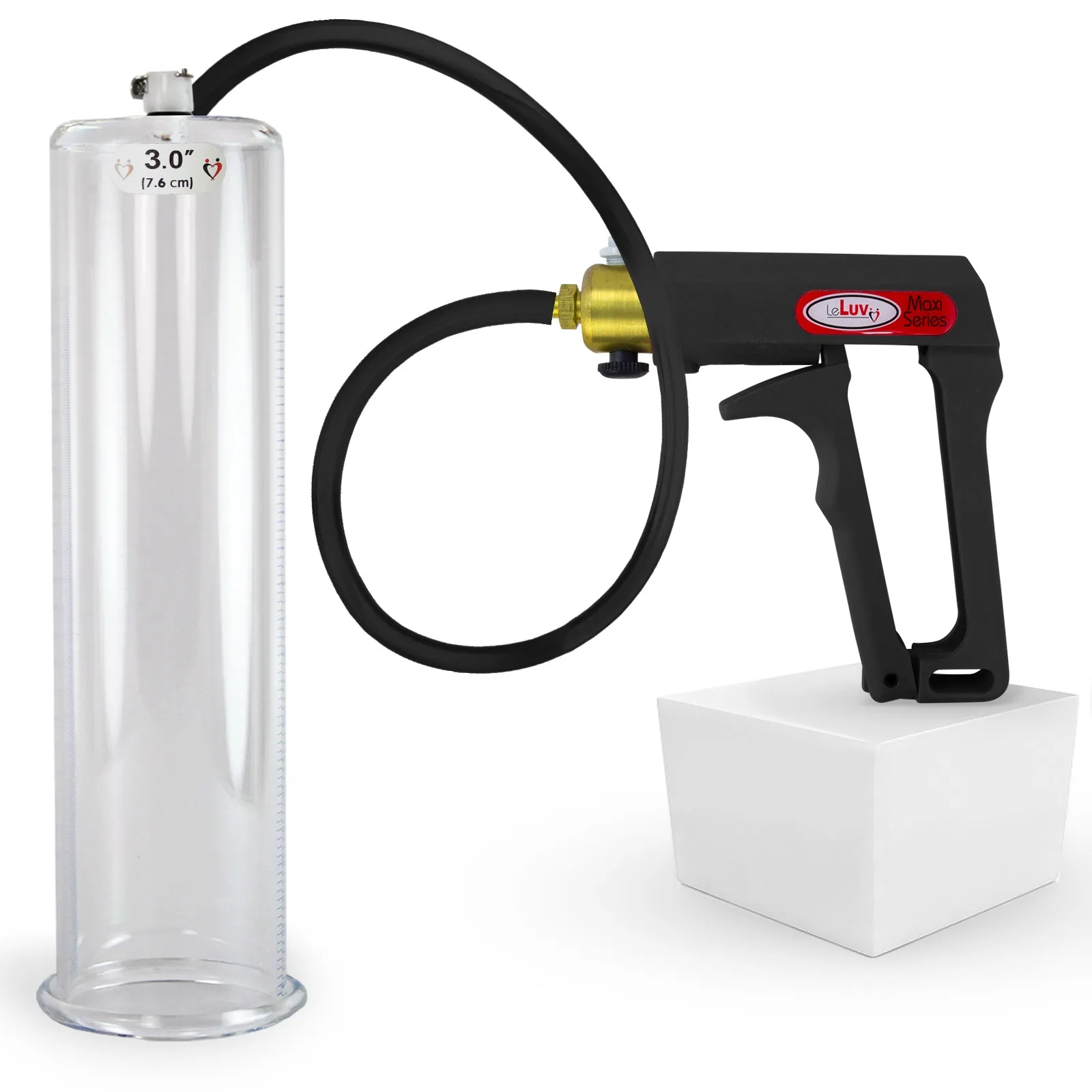 LeLuv Maxi Penis Pump | Black/Grey Handle, Silicone Hose, No Gauge | Round Flange Cylinder