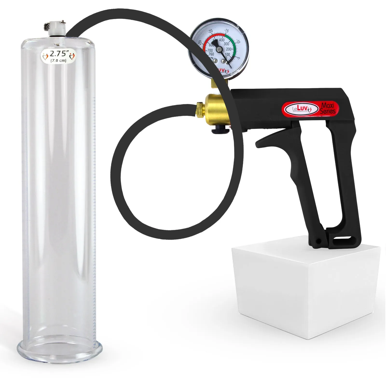 LeLuv Maxi Penis Pump | Black/Grey Handle, Silicone Hose, No Gauge | Round Flange Cylinder