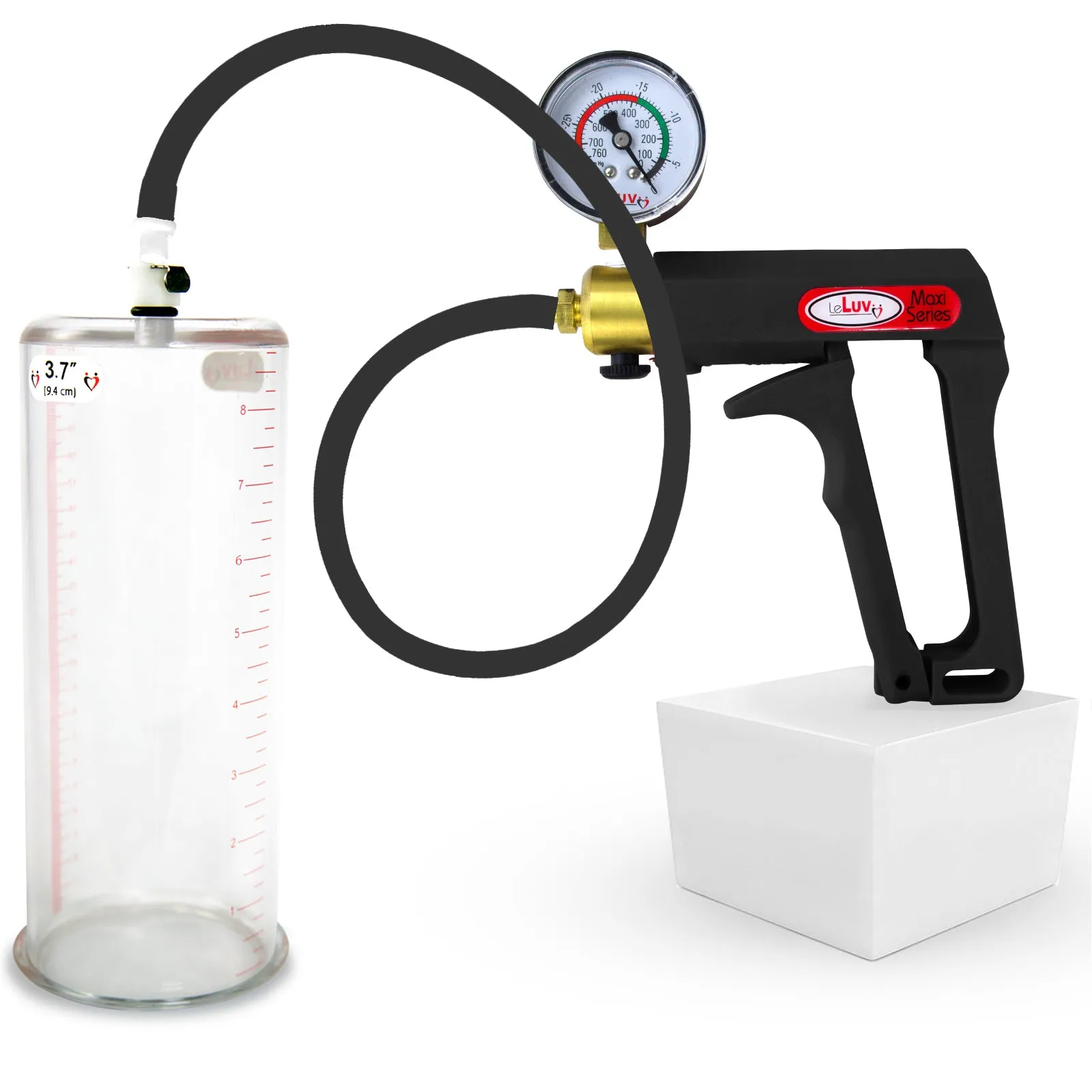 LeLuv Maxi Penis Pump | Black/Grey Handle, Silicone Hose, No Gauge | Round Flange Cylinder