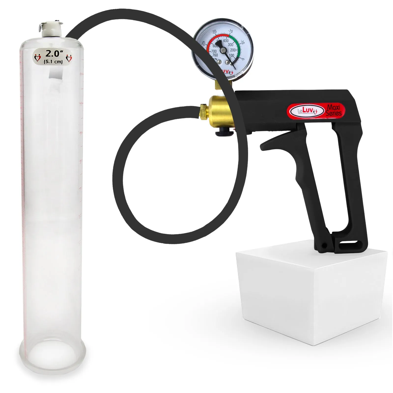 LeLuv Maxi Penis Pump | Black/Grey Handle, Silicone Hose, No Gauge | Round Flange Cylinder