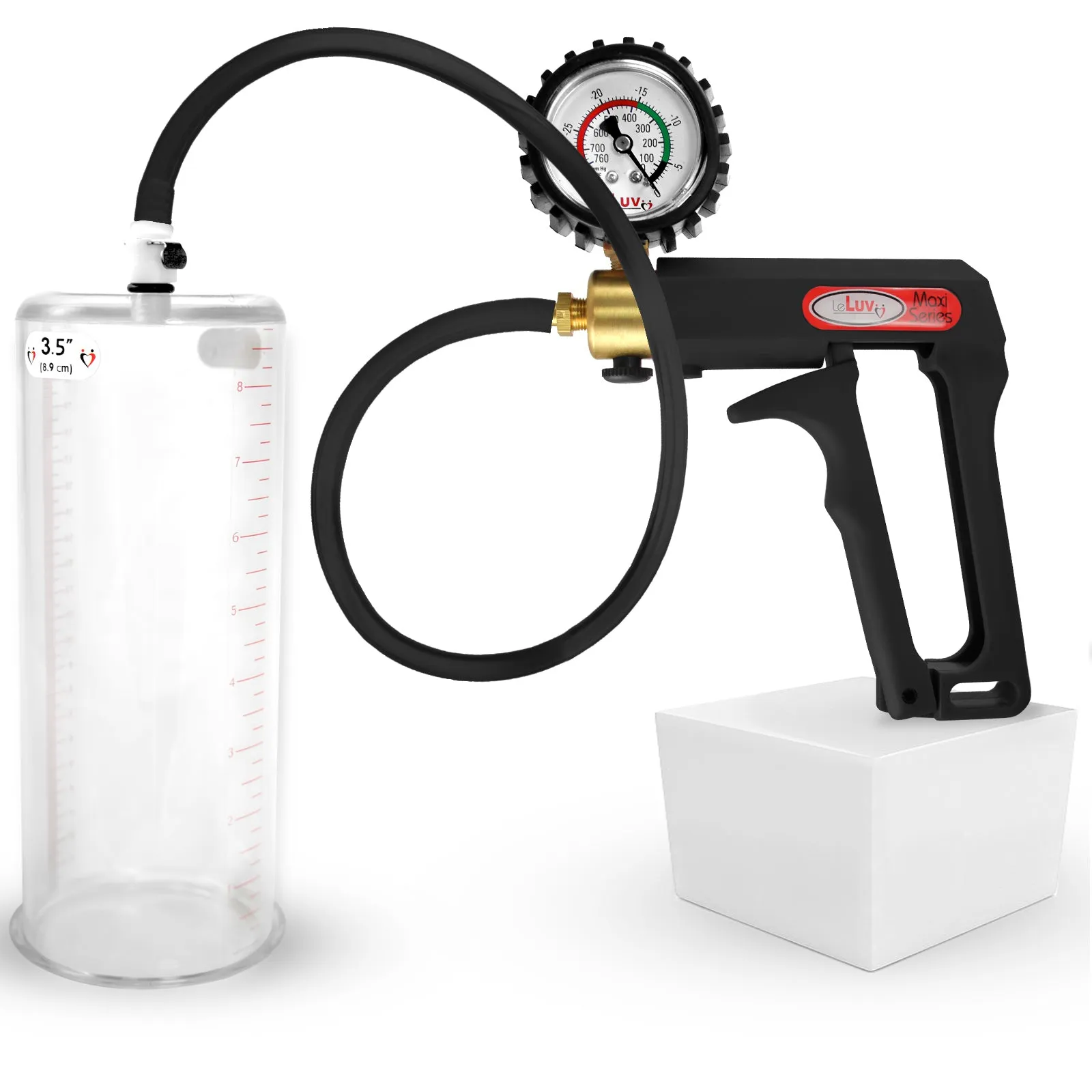 LeLuv Maxi Penis Pump | Black/Grey Handle, Silicone Hose, No Gauge | Round Flange Cylinder