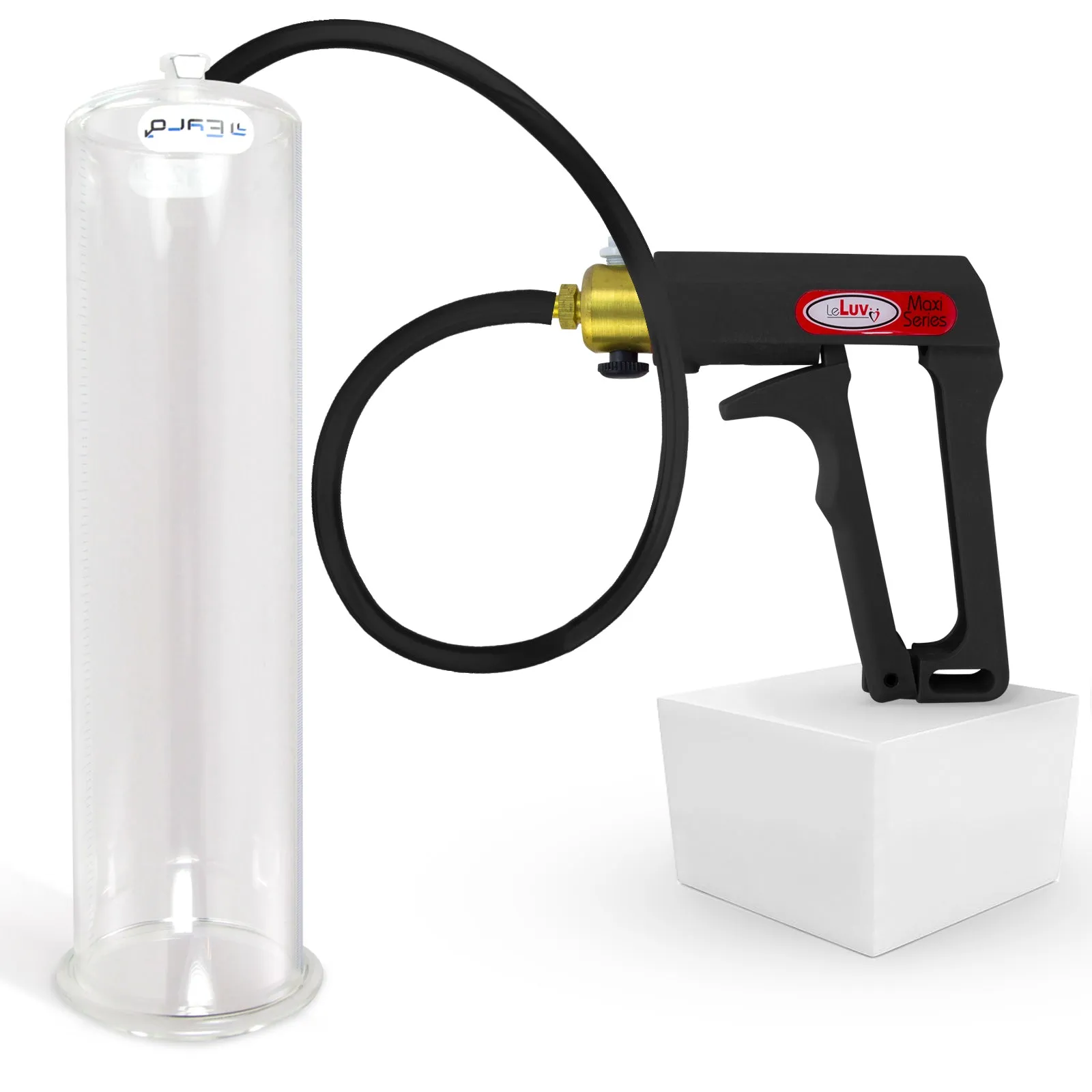 LeLuv Maxi Penis Pump | Black/Grey Handle, Silicone Hose, No Gauge | Round Flange Cylinder