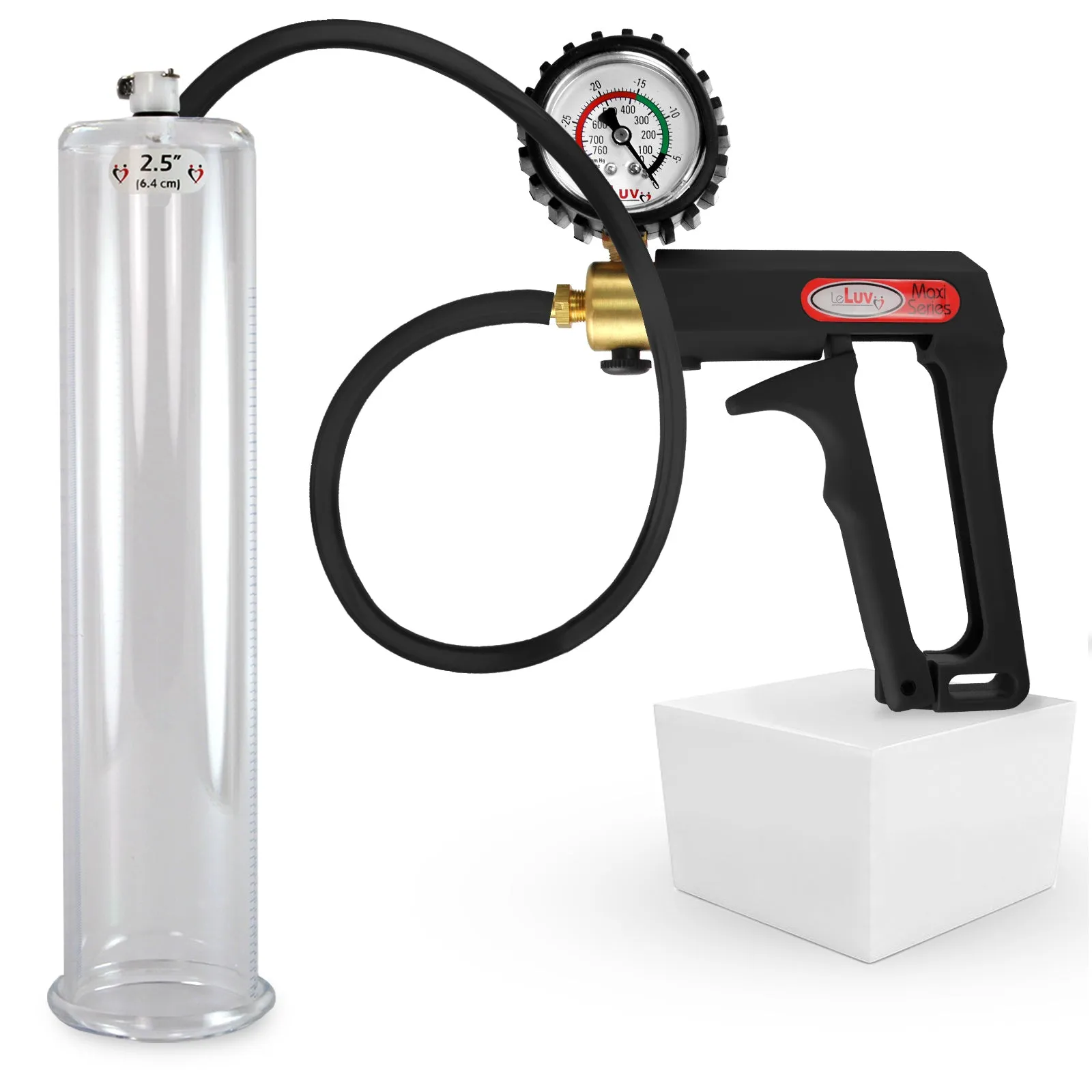 LeLuv Maxi Penis Pump | Black/Grey Handle, Silicone Hose, No Gauge | Round Flange Cylinder