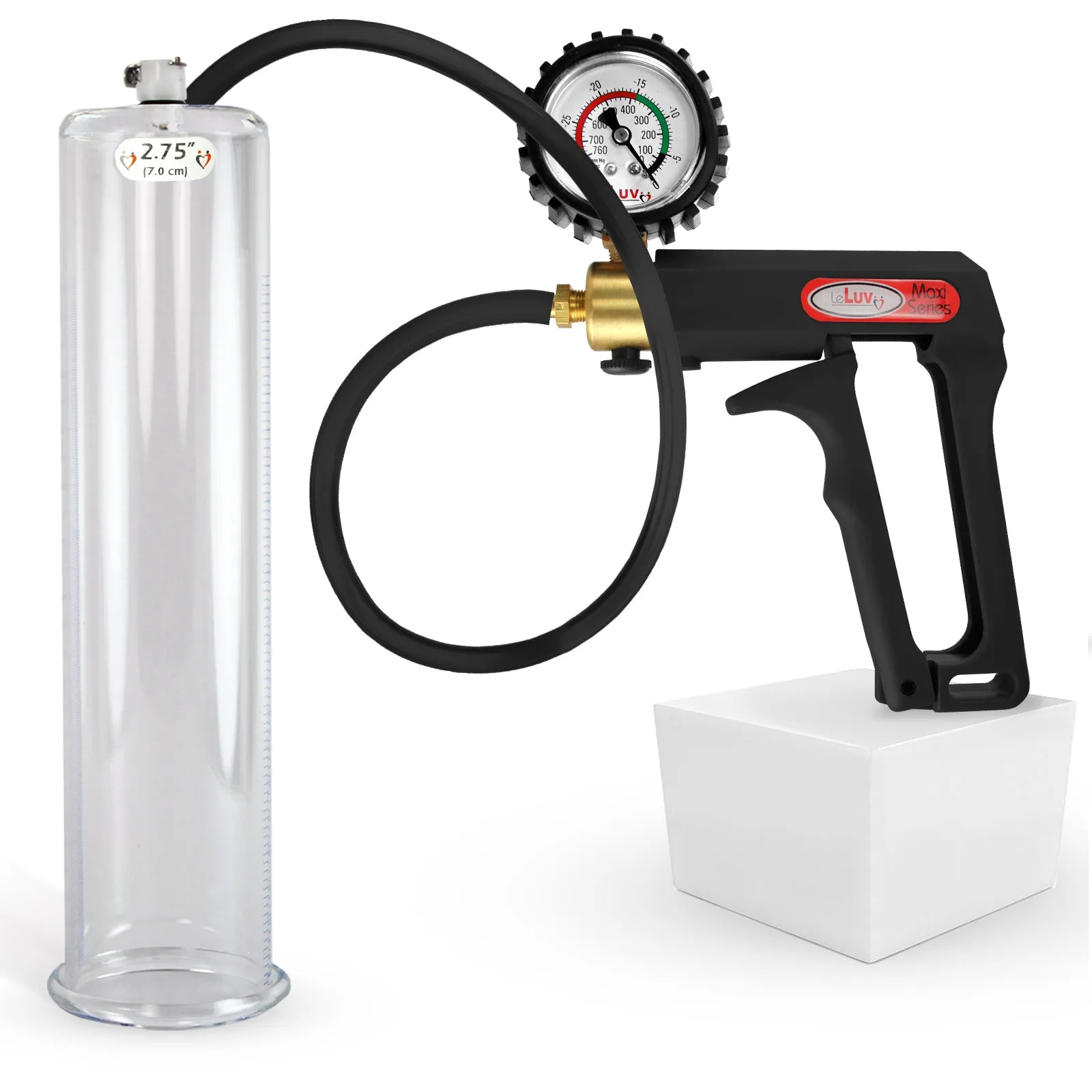 LeLuv Maxi Penis Pump | Black/Grey Handle, Silicone Hose, No Gauge | Round Flange Cylinder