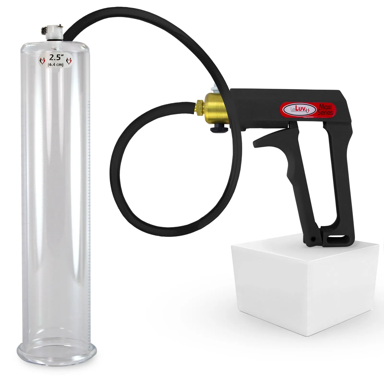 LeLuv Maxi Penis Pump | Black/Grey Handle, Silicone Hose, No Gauge | Round Flange Cylinder