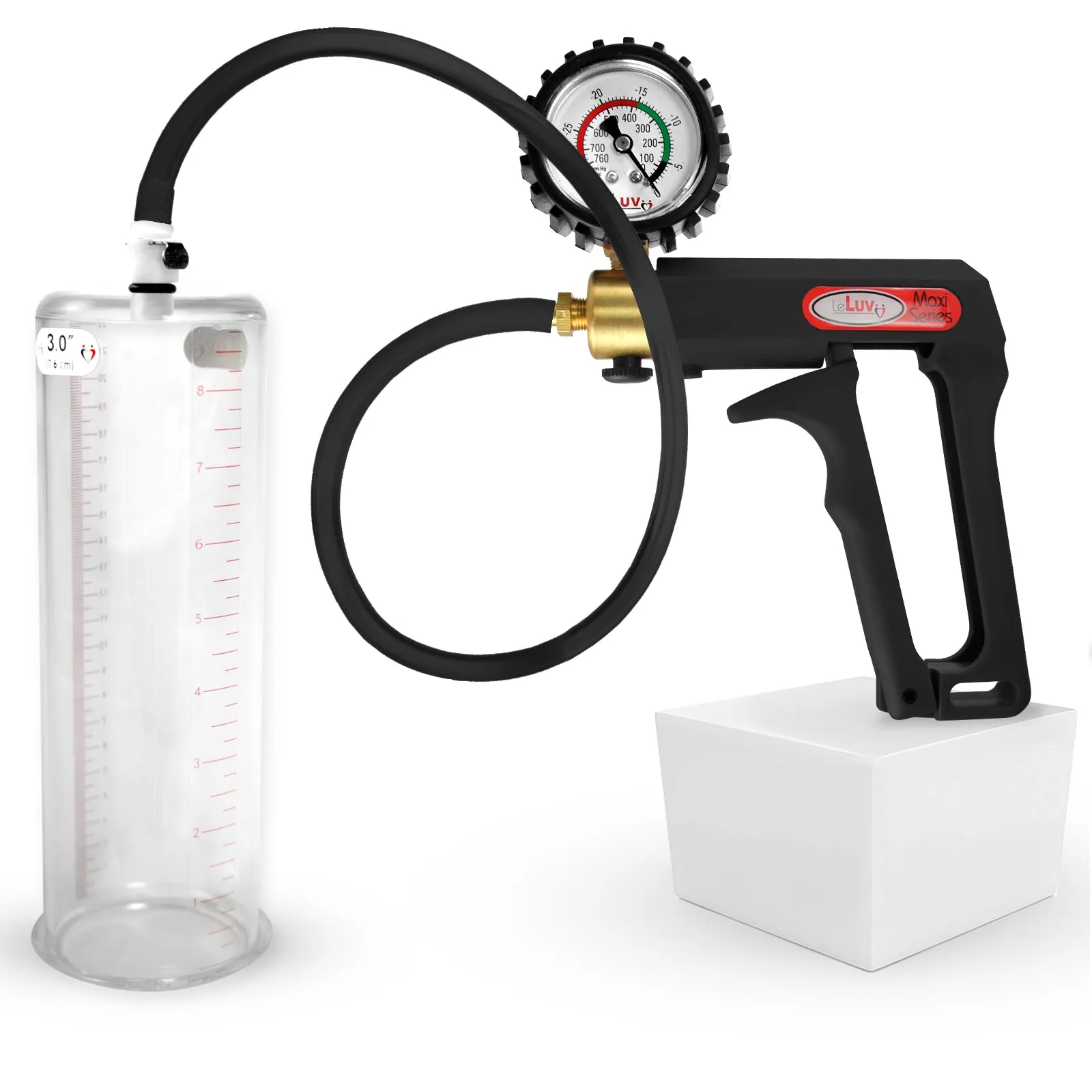 LeLuv Maxi Penis Pump | Black/Grey Handle, Silicone Hose, No Gauge | Round Flange Cylinder