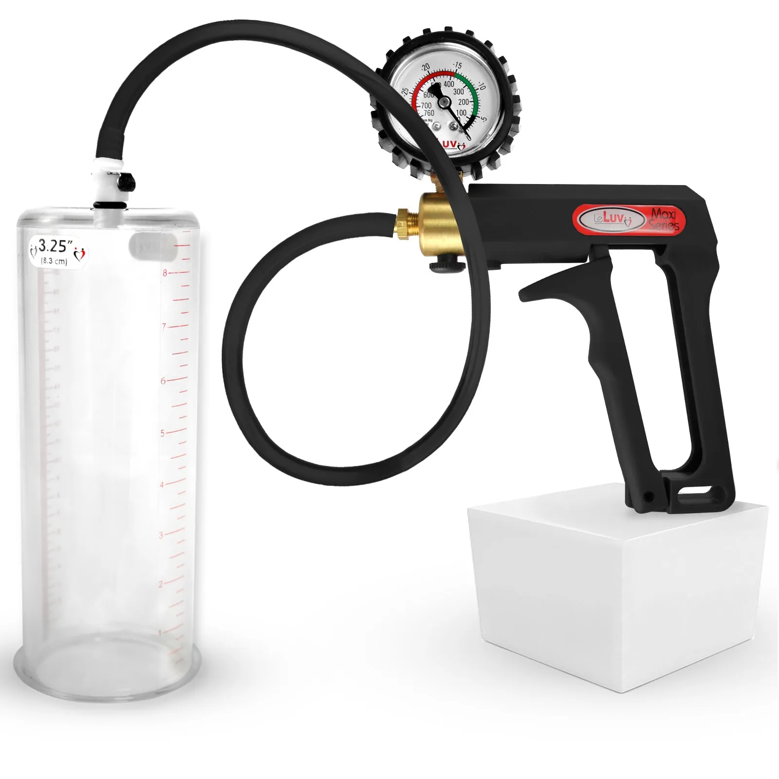 LeLuv Maxi Penis Pump | Black/Grey Handle, Silicone Hose, No Gauge | Round Flange Cylinder