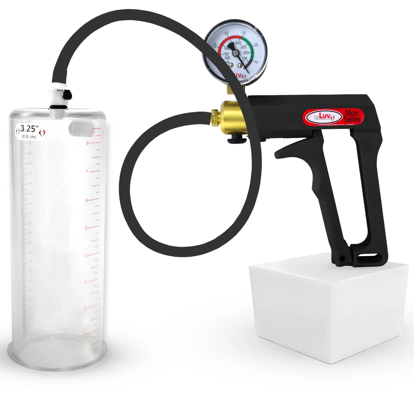 LeLuv Maxi Penis Pump | Black/Grey Handle, Silicone Hose, No Gauge | Round Flange Cylinder