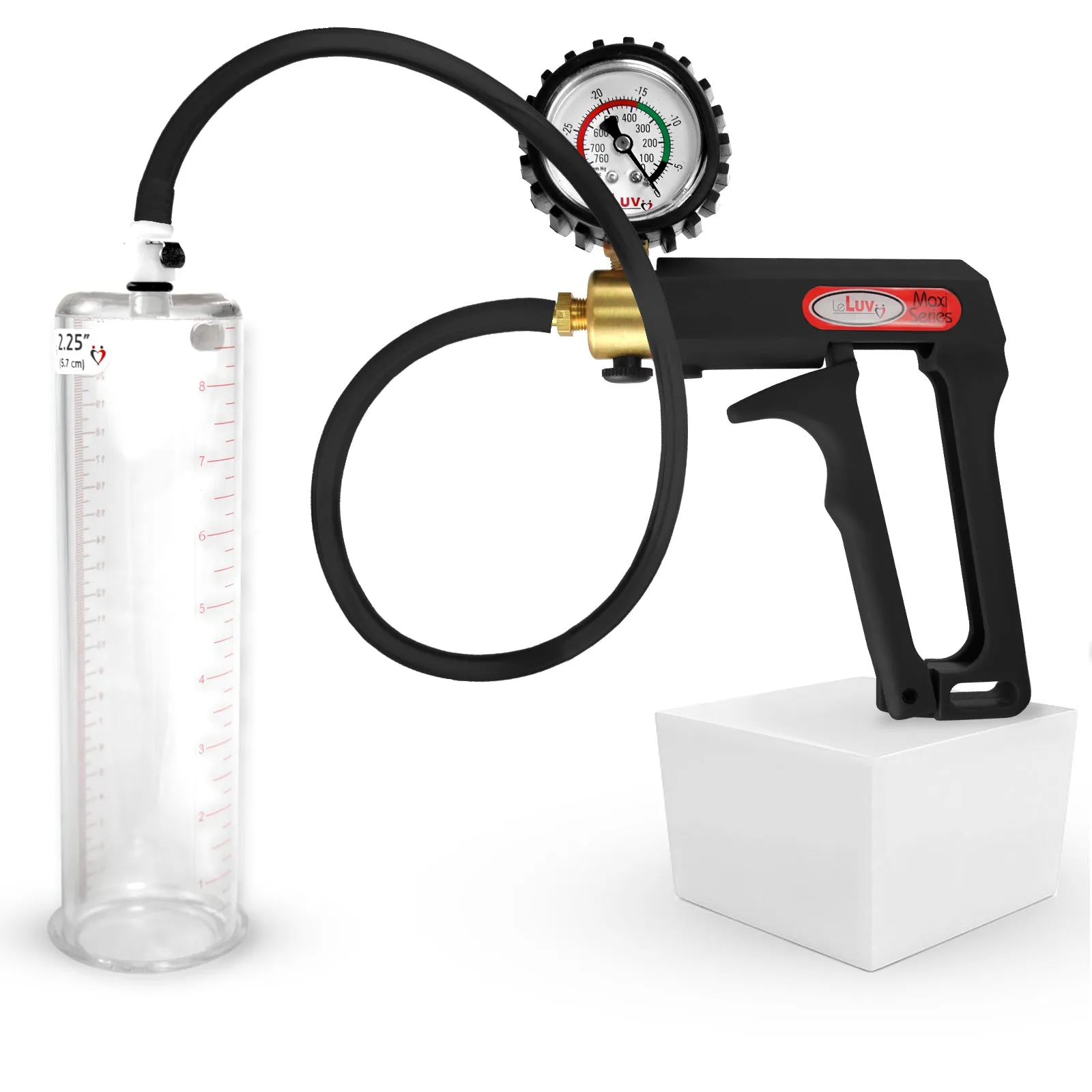 LeLuv Maxi Penis Pump | Black/Grey Handle, Silicone Hose, No Gauge | Round Flange Cylinder