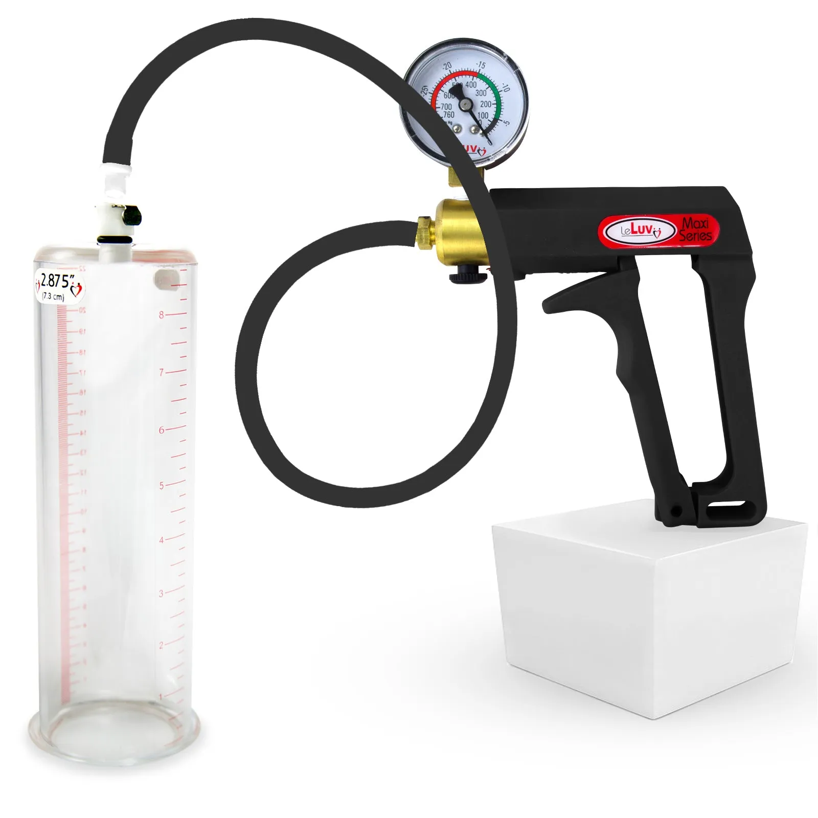 LeLuv Maxi Penis Pump | Black/Grey Handle, Silicone Hose, No Gauge | Round Flange Cylinder