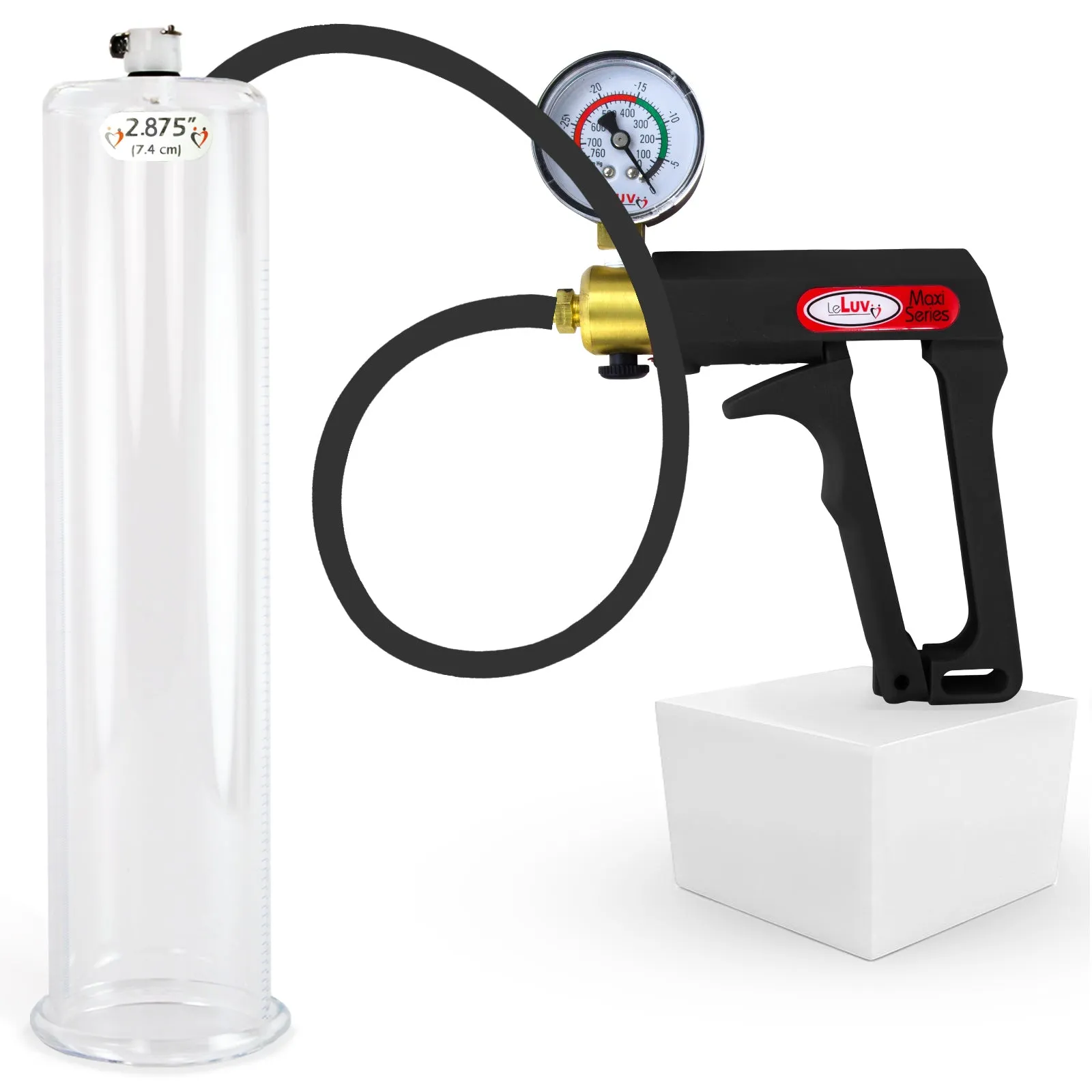 LeLuv Maxi Penis Pump | Black/Grey Handle, Silicone Hose, No Gauge | Round Flange Cylinder