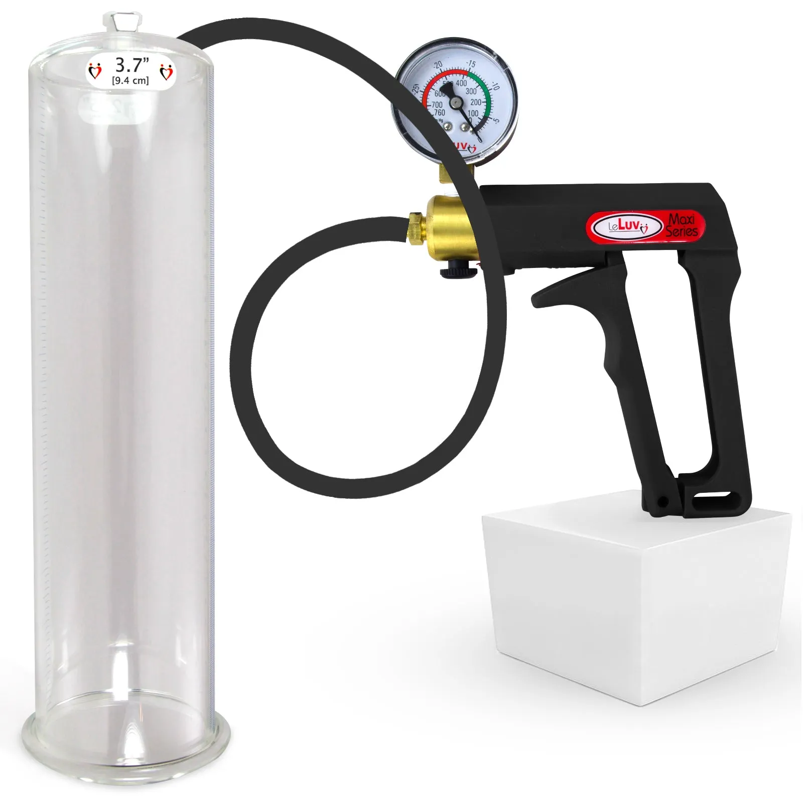 LeLuv Maxi Penis Pump | Black/Grey Handle, Silicone Hose, No Gauge | Round Flange Cylinder