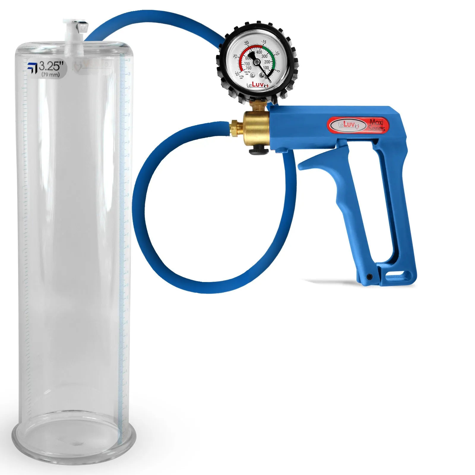 LeLuv Maxi Penis Pump | Blue Handle/Silicone Hose   Gauge/Protected Gauge | Round Flange Cylinder