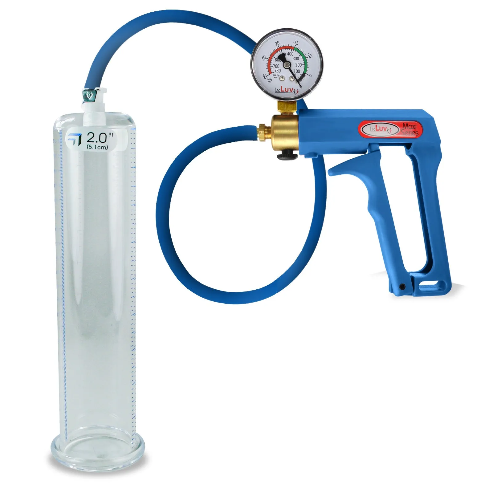 LeLuv Maxi Penis Pump | Blue Handle/Silicone Hose   Gauge/Protected Gauge | Round Flange Cylinder