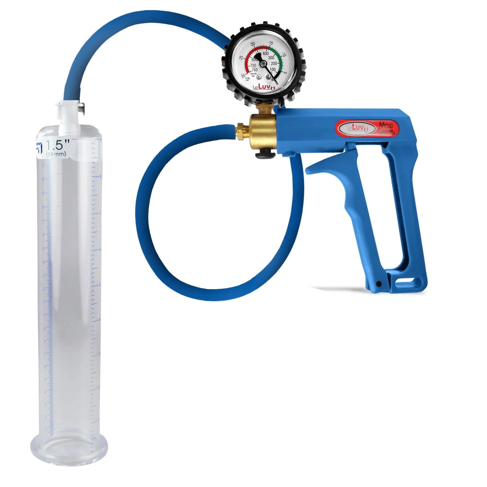 LeLuv Maxi Penis Pump | Blue Handle/Silicone Hose   Gauge/Protected Gauge | Round Flange Cylinder
