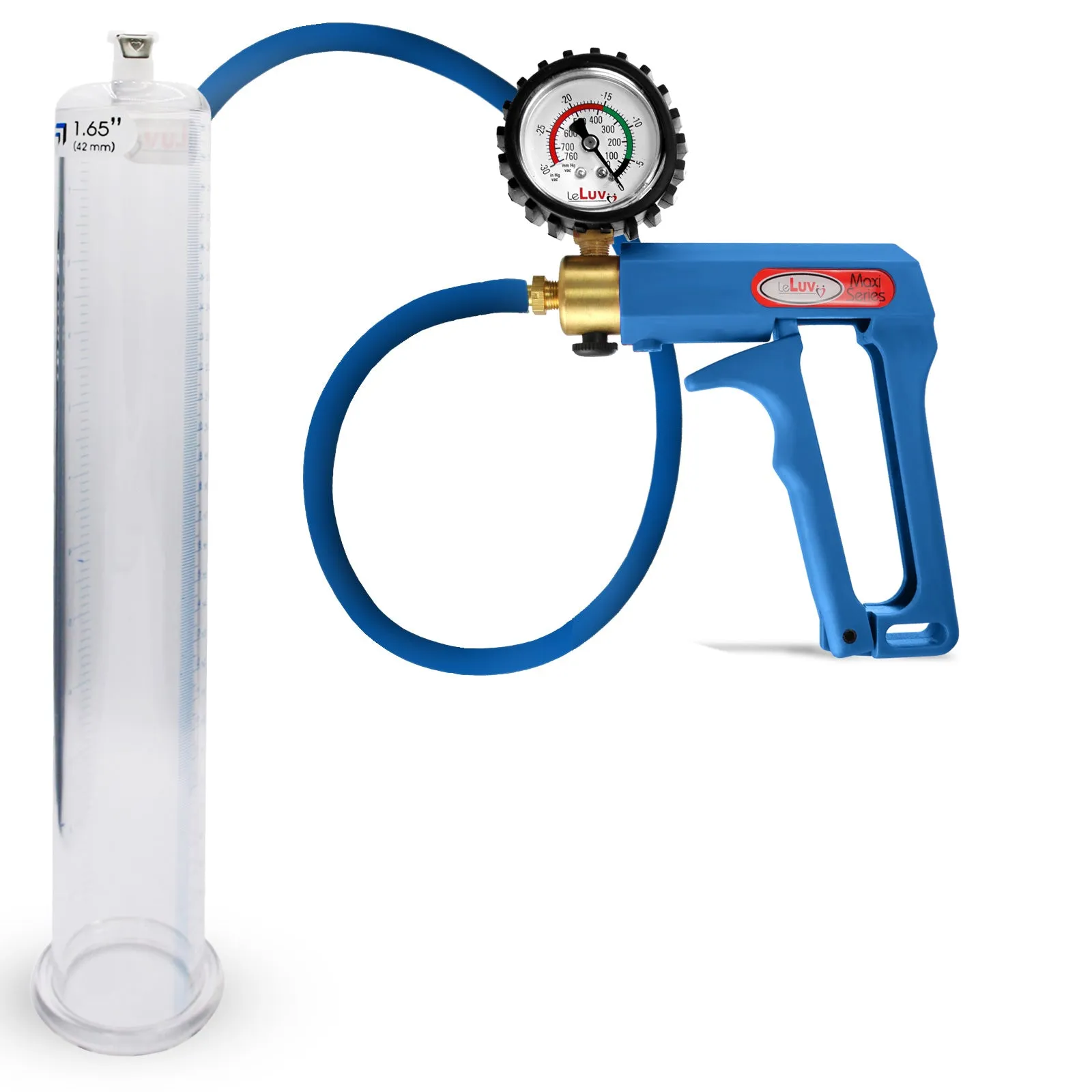 LeLuv Maxi Penis Pump | Blue Handle/Silicone Hose   Gauge/Protected Gauge | Round Flange Cylinder
