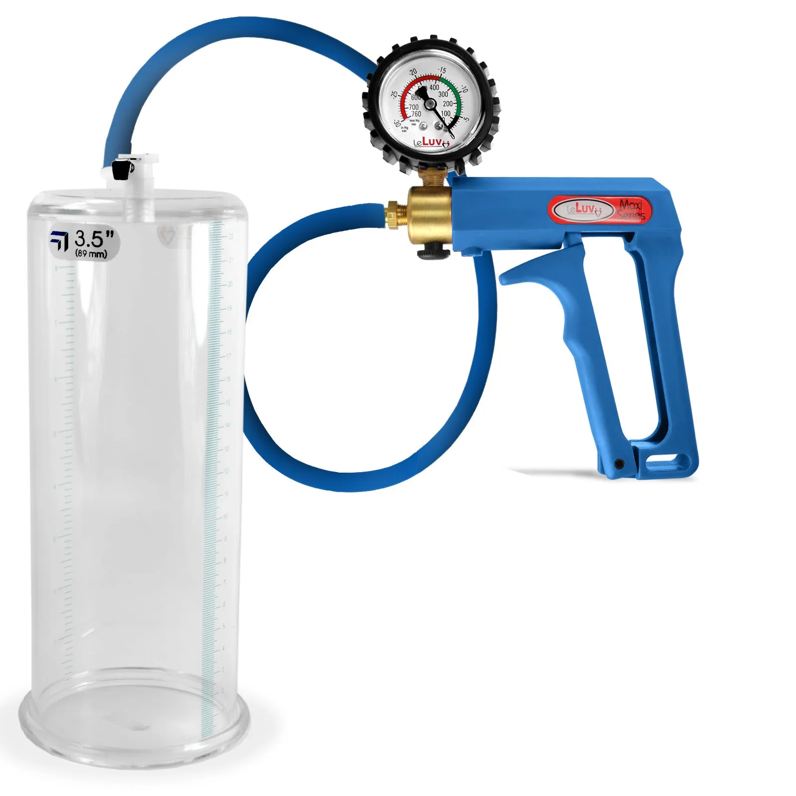 LeLuv Maxi Penis Pump | Blue Handle/Silicone Hose   Gauge/Protected Gauge | Round Flange Cylinder