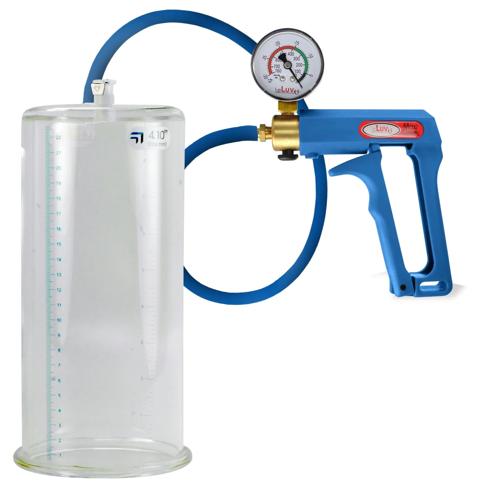 LeLuv Maxi Penis Pump | Blue Handle/Silicone Hose   Gauge/Protected Gauge | Round Flange Cylinder