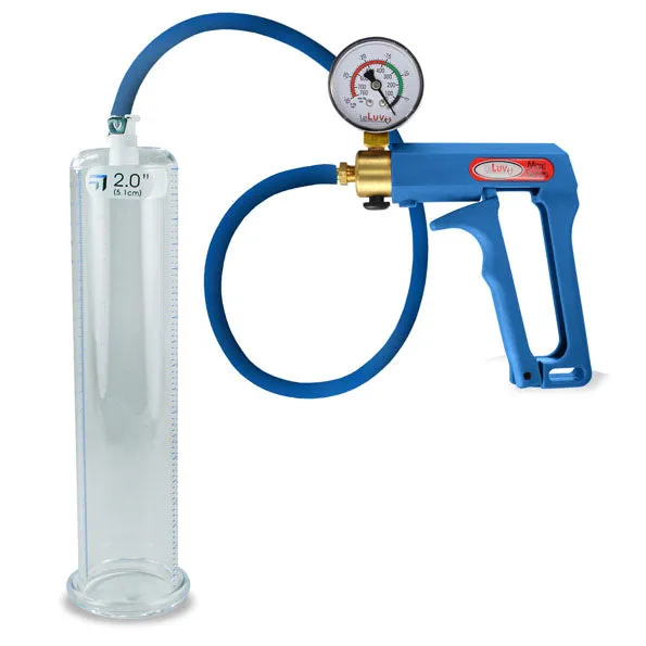 LeLuv Maxi Penis Pump | Blue Handle/Silicone Hose   Gauge/Protected Gauge | Round Flange Cylinder
