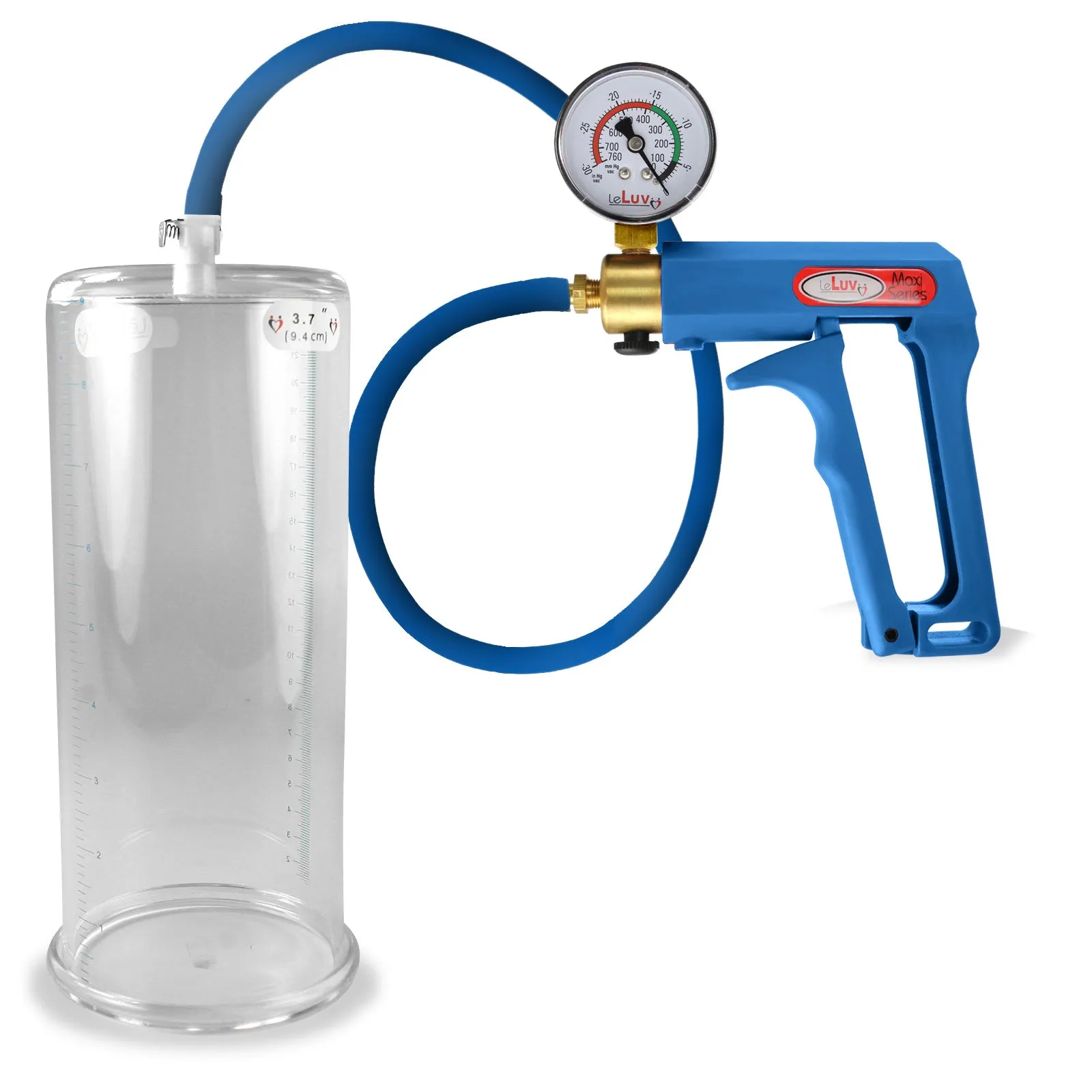LeLuv Maxi Penis Pump | Blue Handle/Silicone Hose   Gauge/Protected Gauge | Round Flange Cylinder