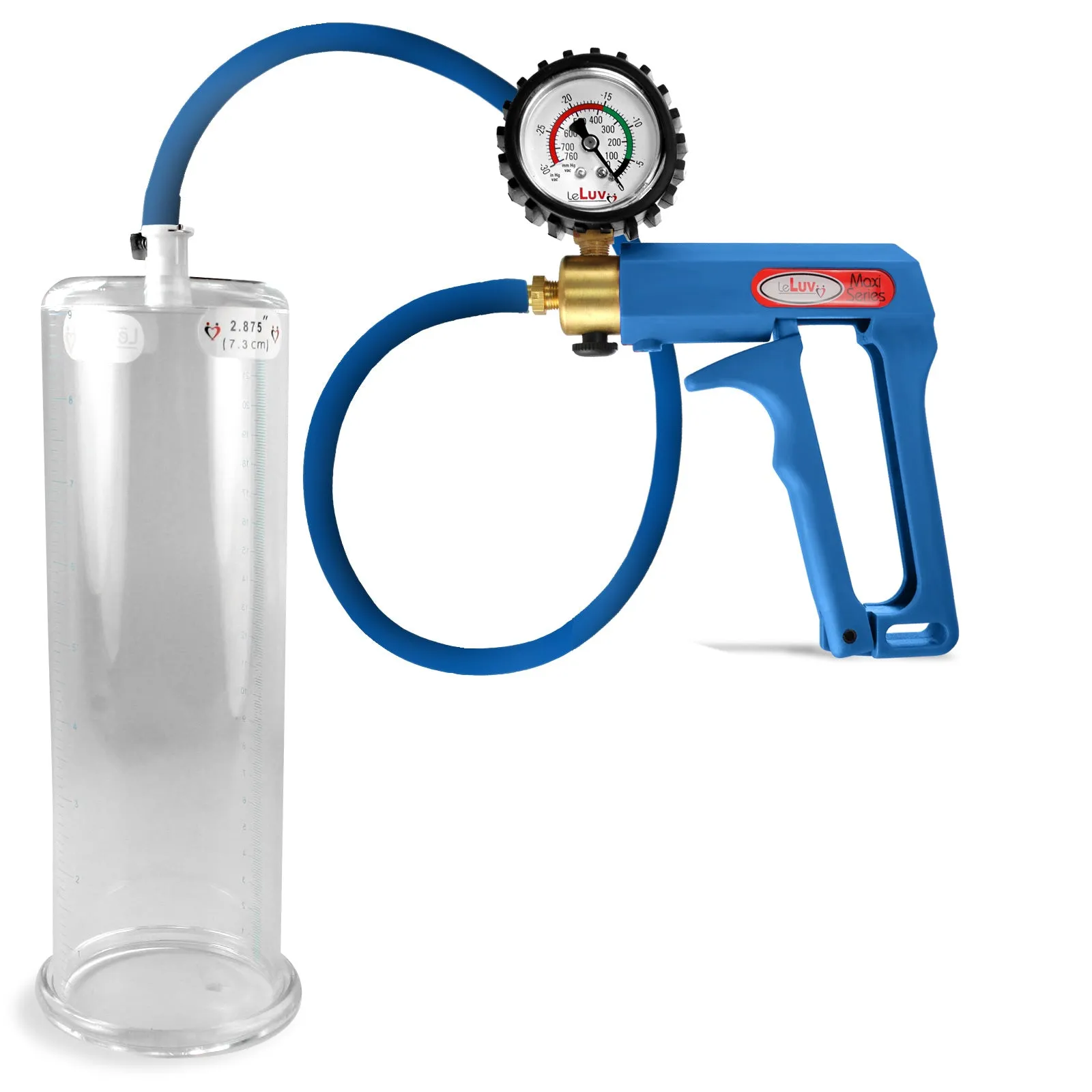 LeLuv Maxi Penis Pump | Blue Handle/Silicone Hose   Gauge/Protected Gauge | Round Flange Cylinder
