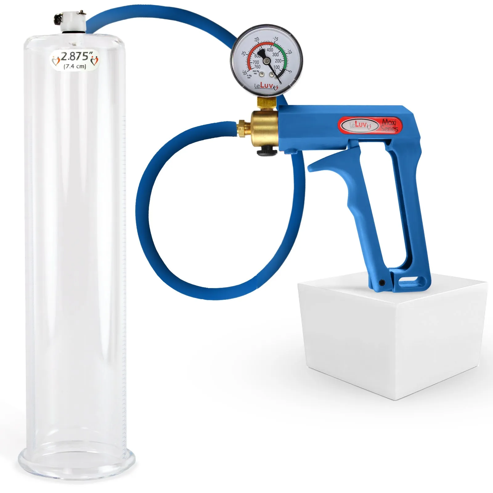 LeLuv Maxi Penis Pump | Blue Handle/Silicone Hose   Gauge/Protected Gauge | Round Flange Cylinder