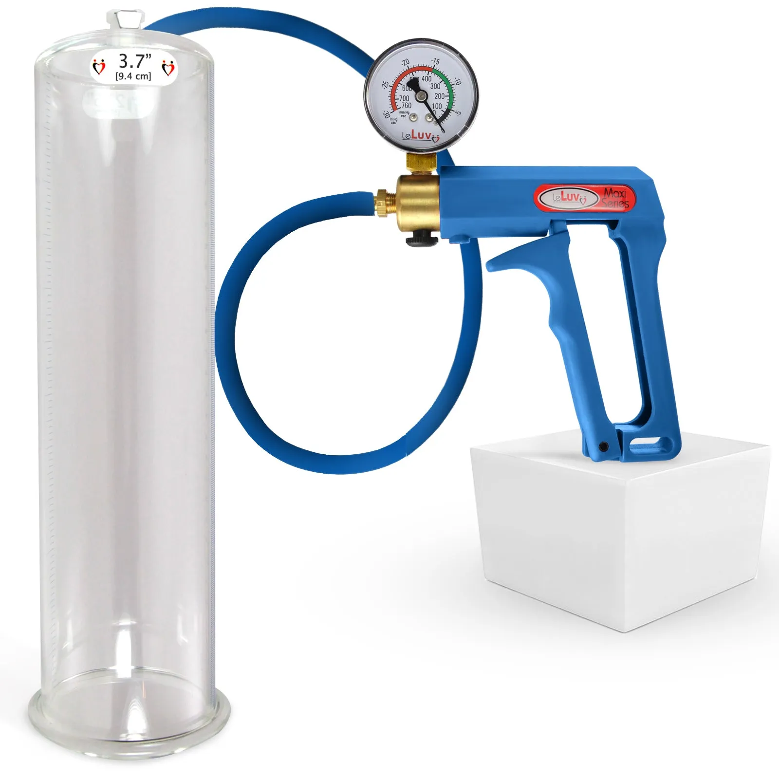 LeLuv Maxi Penis Pump | Blue Handle/Silicone Hose   Gauge/Protected Gauge | Round Flange Cylinder