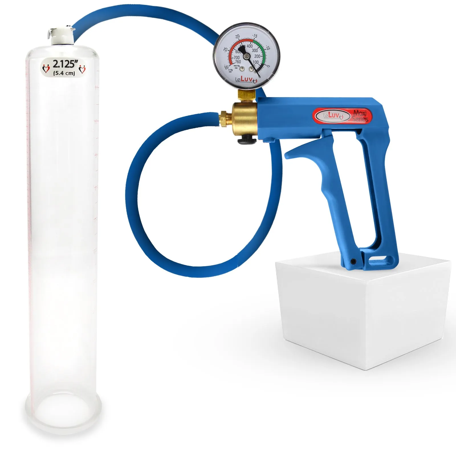 LeLuv Maxi Penis Pump | Blue Handle/Silicone Hose   Gauge/Protected Gauge | Round Flange Cylinder