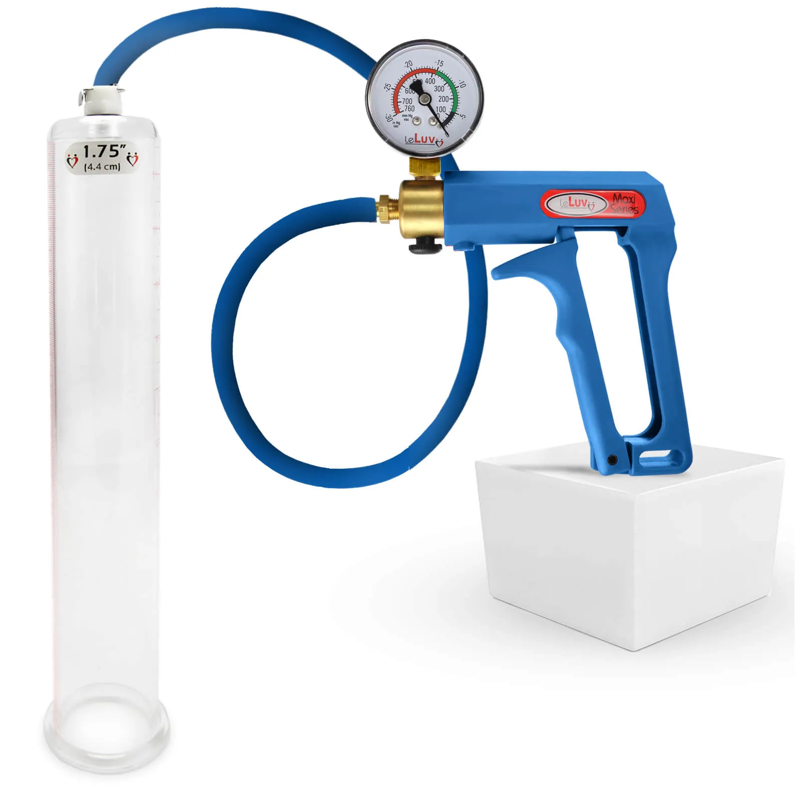 LeLuv Maxi Penis Pump | Blue Handle/Silicone Hose   Gauge/Protected Gauge | Round Flange Cylinder