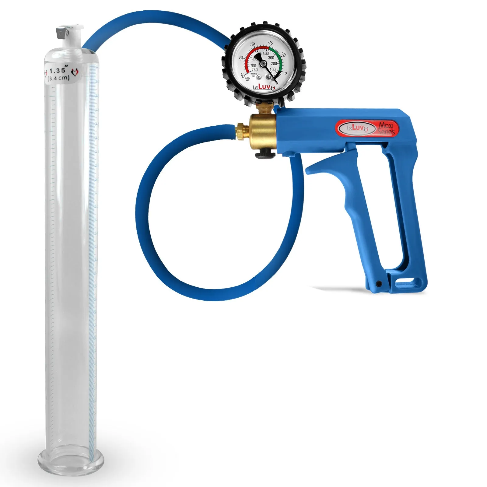 LeLuv Maxi Penis Pump | Blue Handle/Silicone Hose   Gauge/Protected Gauge | Round Flange Cylinder