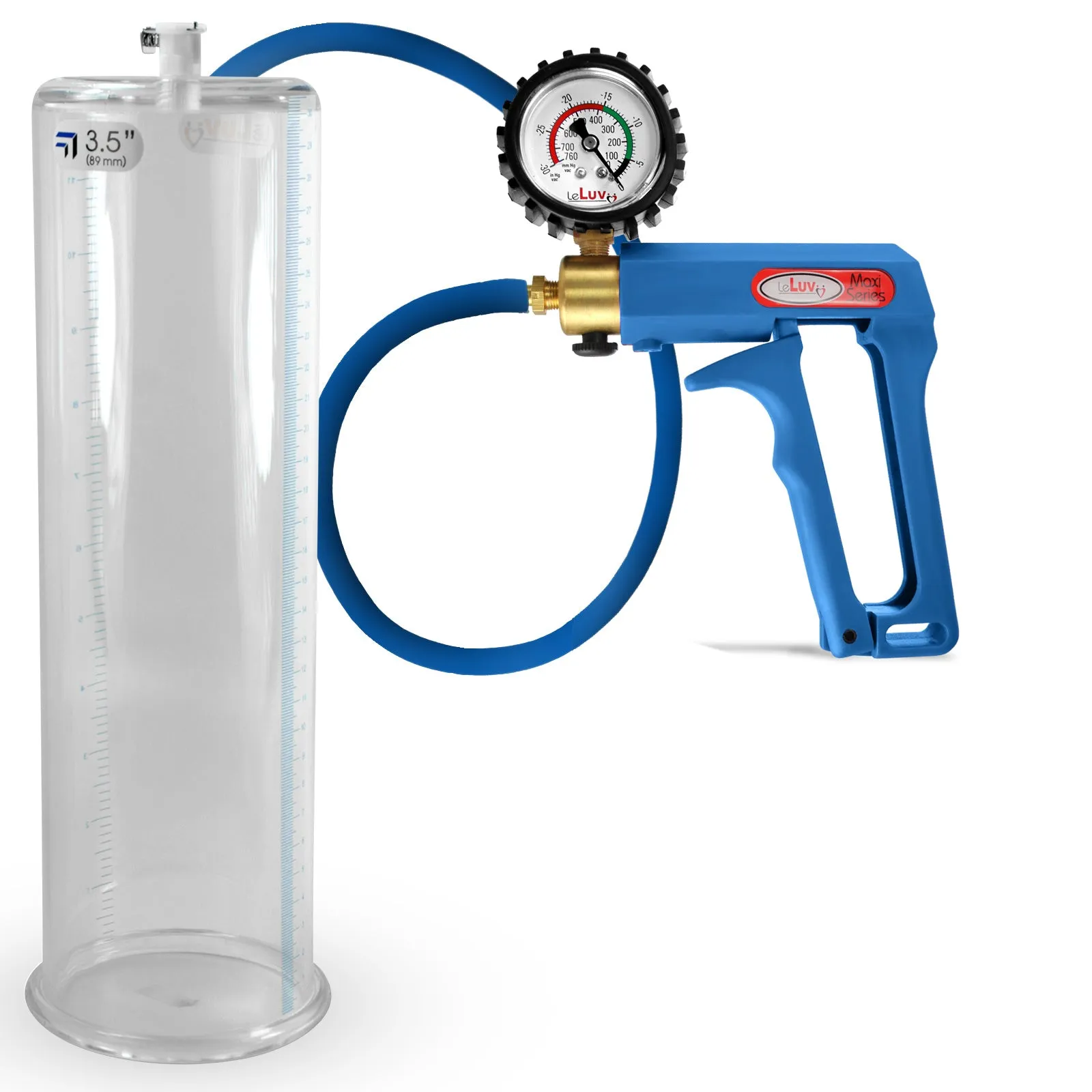 LeLuv Maxi Penis Pump | Blue Handle/Silicone Hose   Gauge/Protected Gauge | Round Flange Cylinder